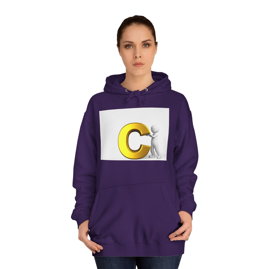 3D Yellow Letter C with Character Hoodie | Initial Monogram Sweatshirt