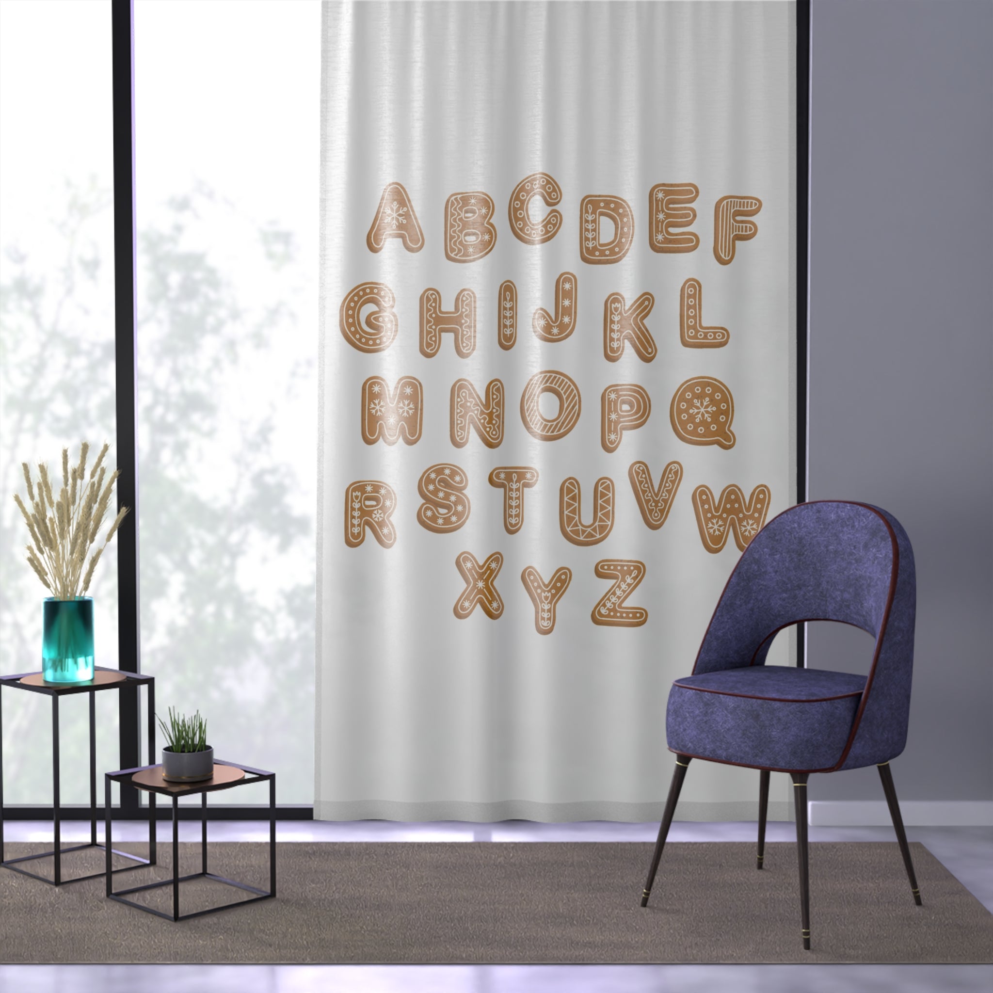 Gingerbread Alphabet Window Curtain | Kids Kitchen Playroom Decor
