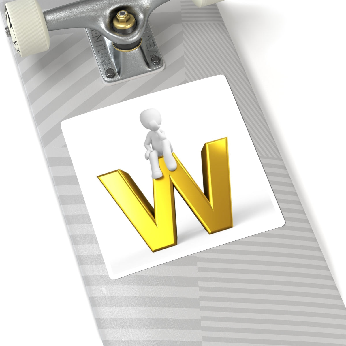 Gold Letter W with Sitting Figure Sticker | Kiss-Cut Sticker