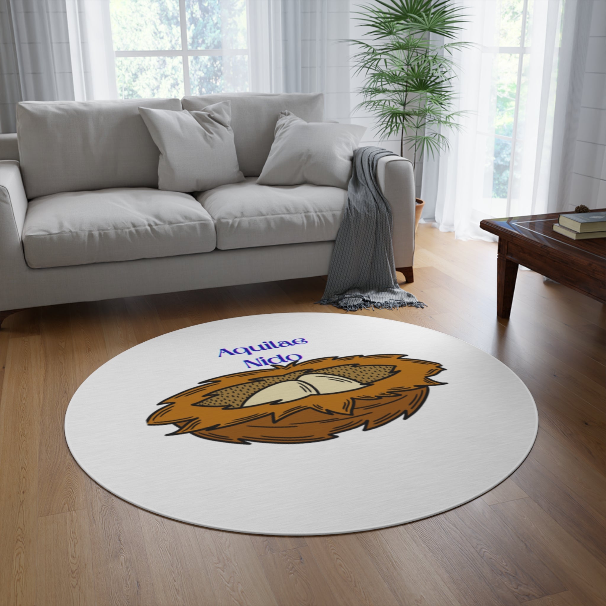 Aquilae Nido bird nest illustration round rug | nursery decor, nature motif