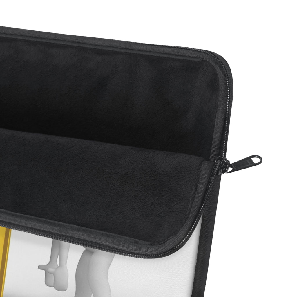 3D Stick Figure Leaning on Gold Letter F Laptop Sleeve | Initial Monogram Case