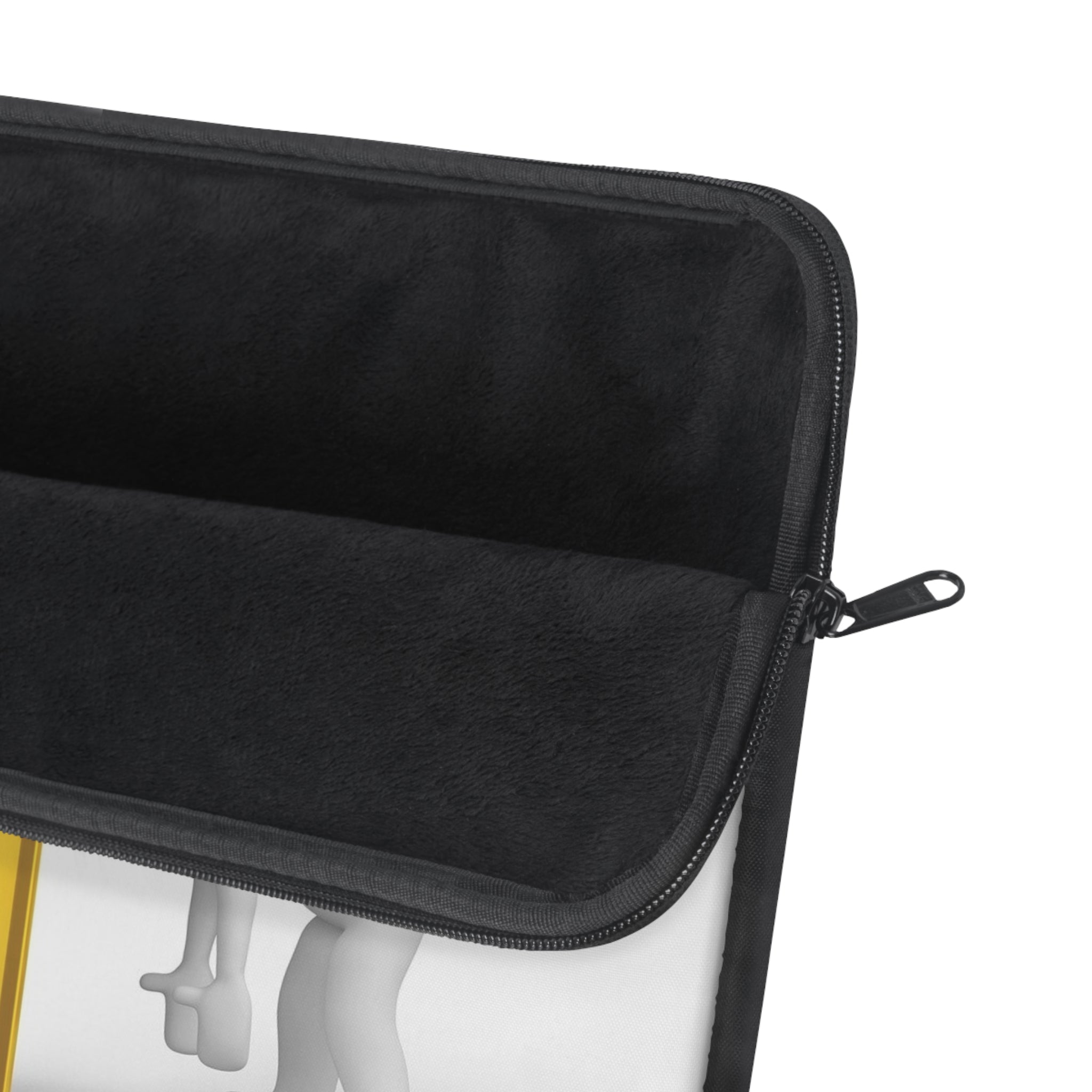 3D Stick Figure Leaning on Gold Letter F Laptop Sleeve | Initial Monogram Case