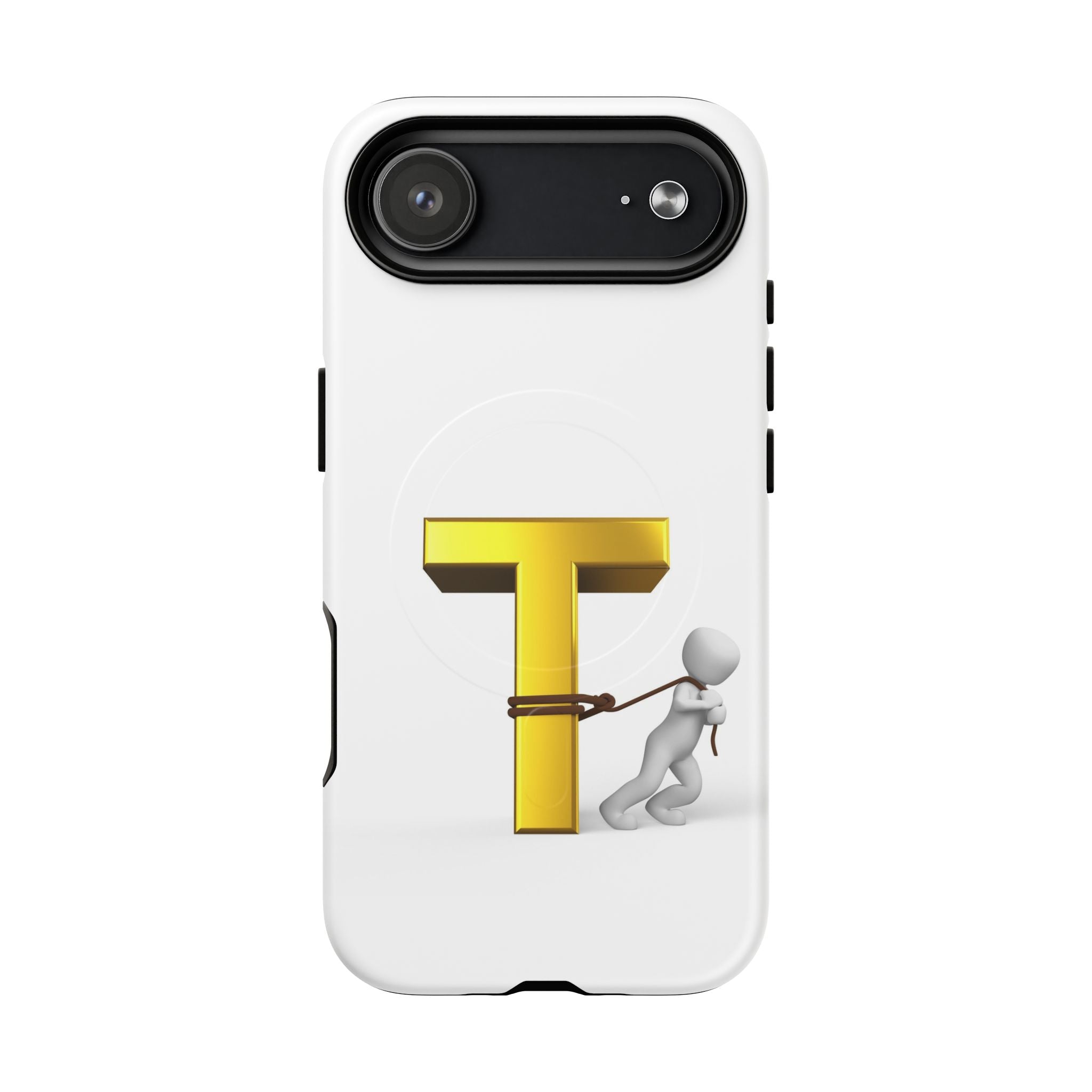 Coque de téléphone Lettre T en or avec personnage tirant | Coque magnétique résistante