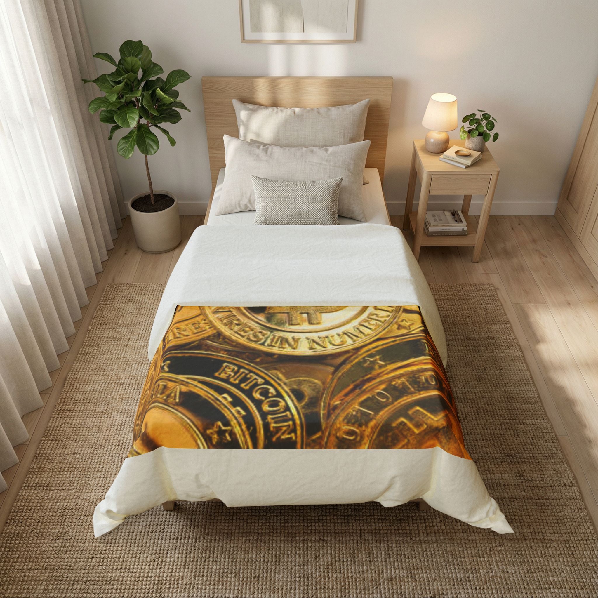 Bitcoin Coin Pile Duvet Cover | Cryptocurrency Bedding, Gold Coin Print