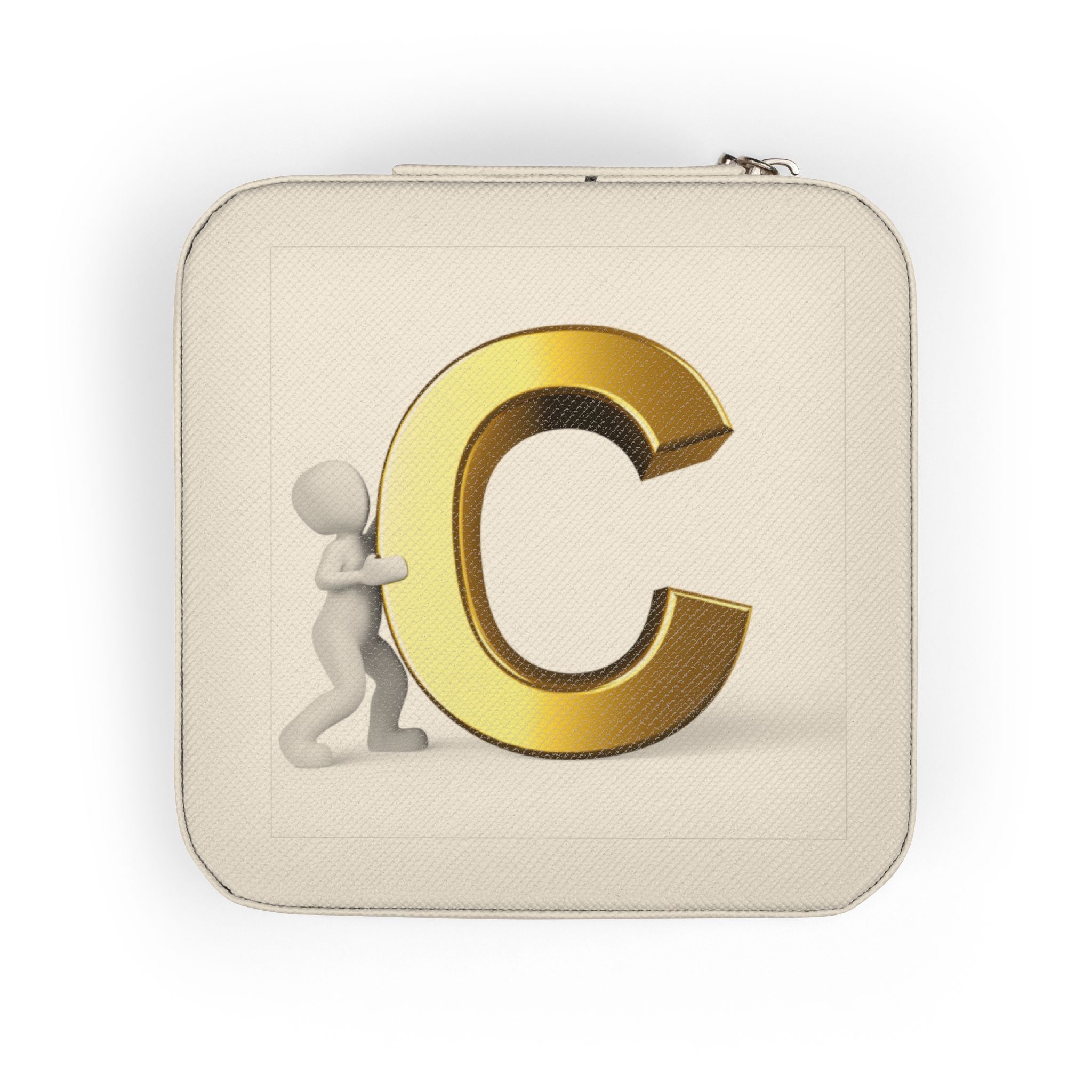 Gold Letter C Monogram Jewelry Travel Case | Compact Pink Jewelry Organizer
