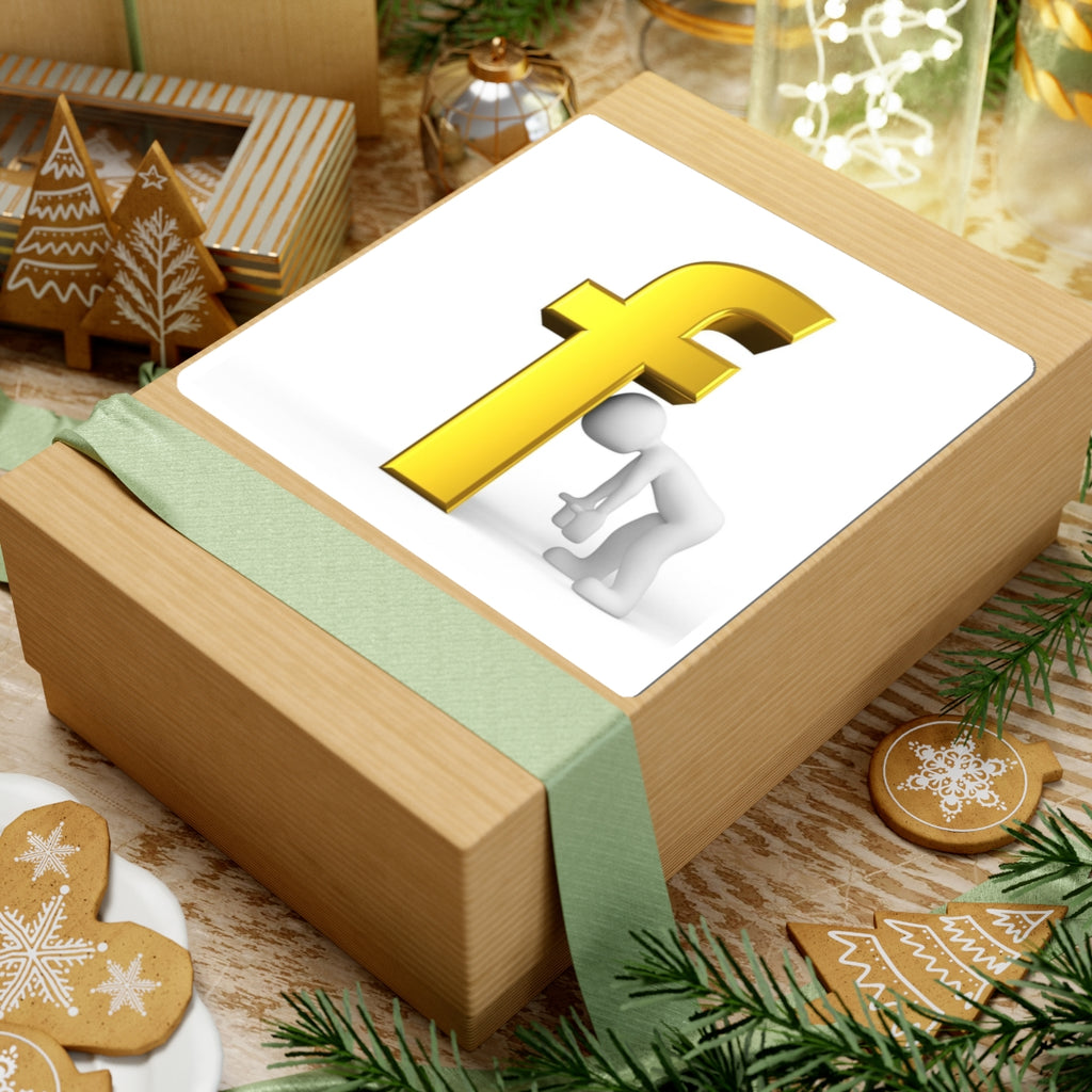 Tired Stick Figure Leaning on Gold Letter F Kiss-Cut Stickers | Letter F Decal