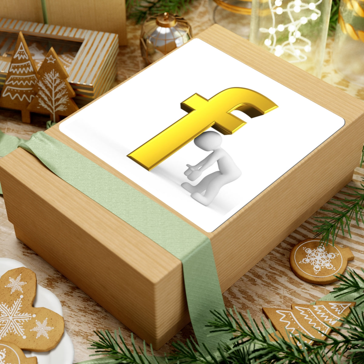 Tired Stick Figure Leaning on Gold Letter F Kiss-Cut Stickers | Letter F Decal