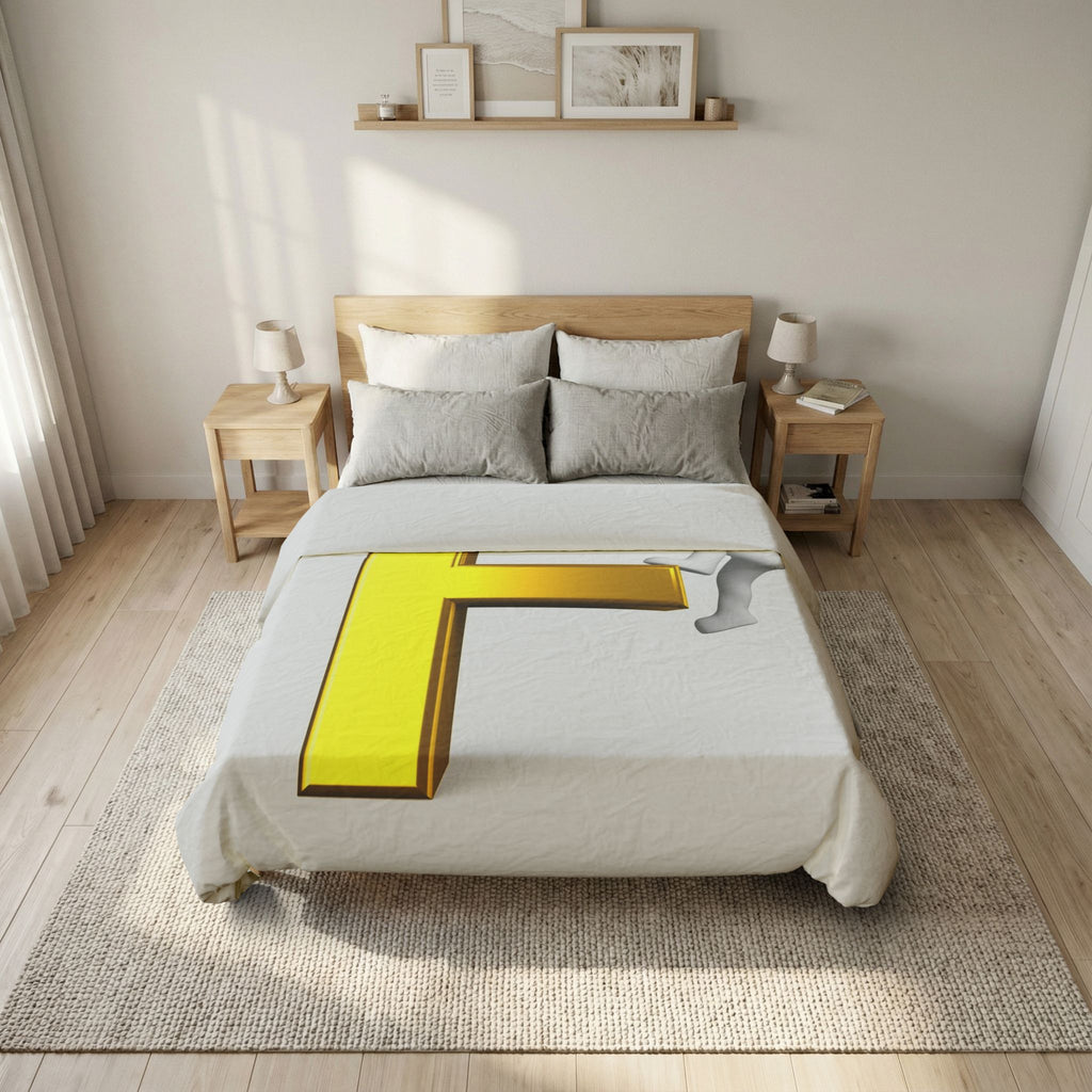 3D Gold Letter F with Climbing Figure Duvet Cover | Monogram Bedding