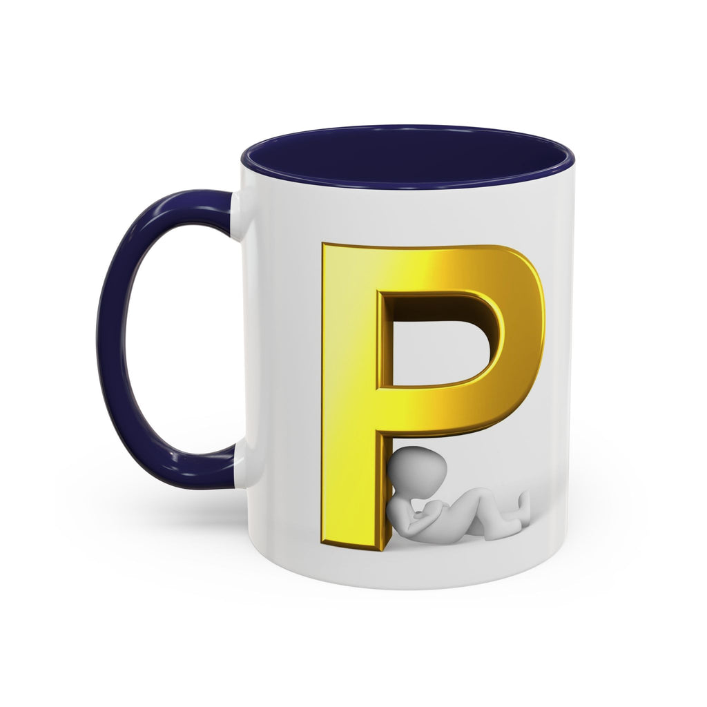 Mug Lettre P dorée avec silhouette relaxante | Mug à café avec anse colorée 325 ml 445 ml
