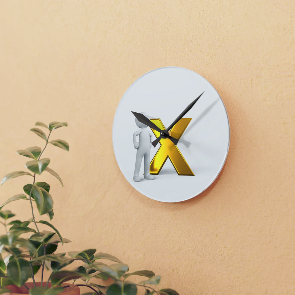 Gold X Logo Acrylic Wall Clock | Minimal 3D Lettering