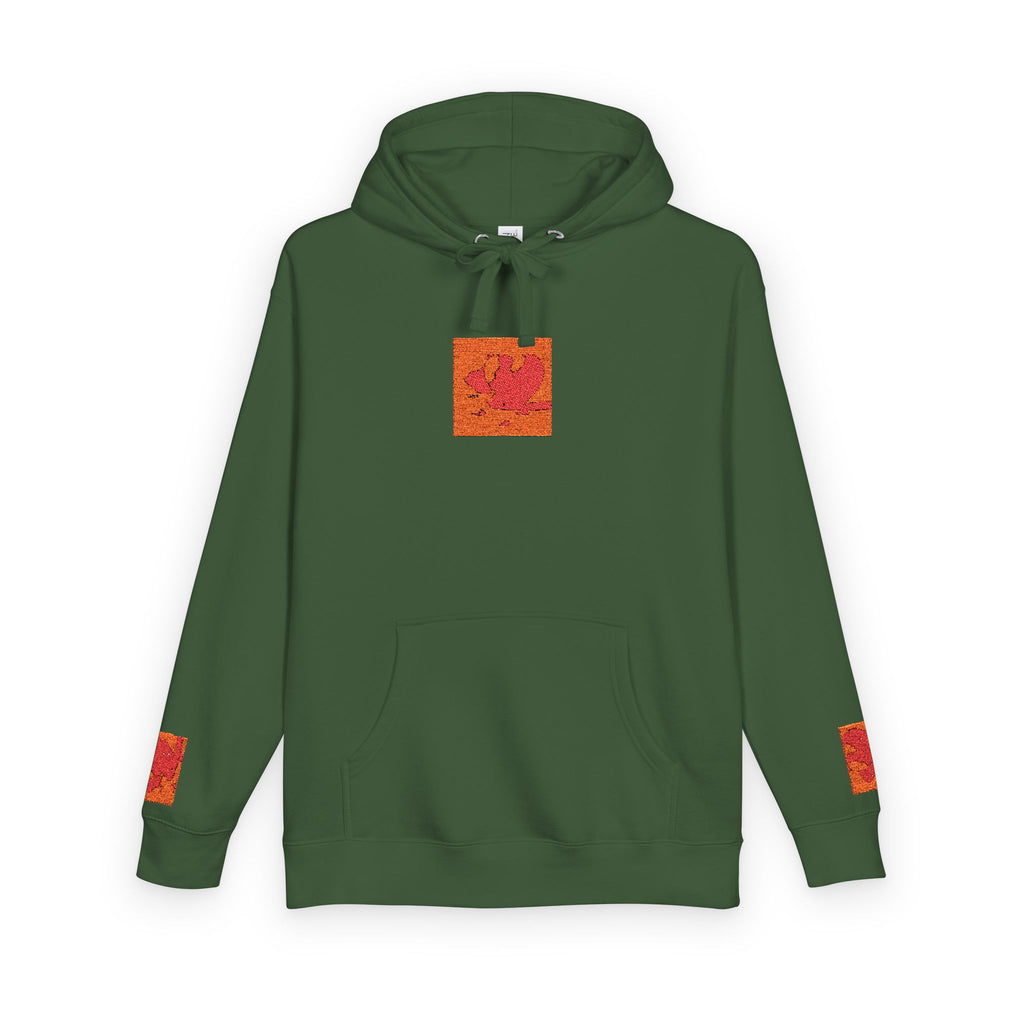 Orange Phoenix Pixel Art Hoodie | Square Chest & Sleeve Patch