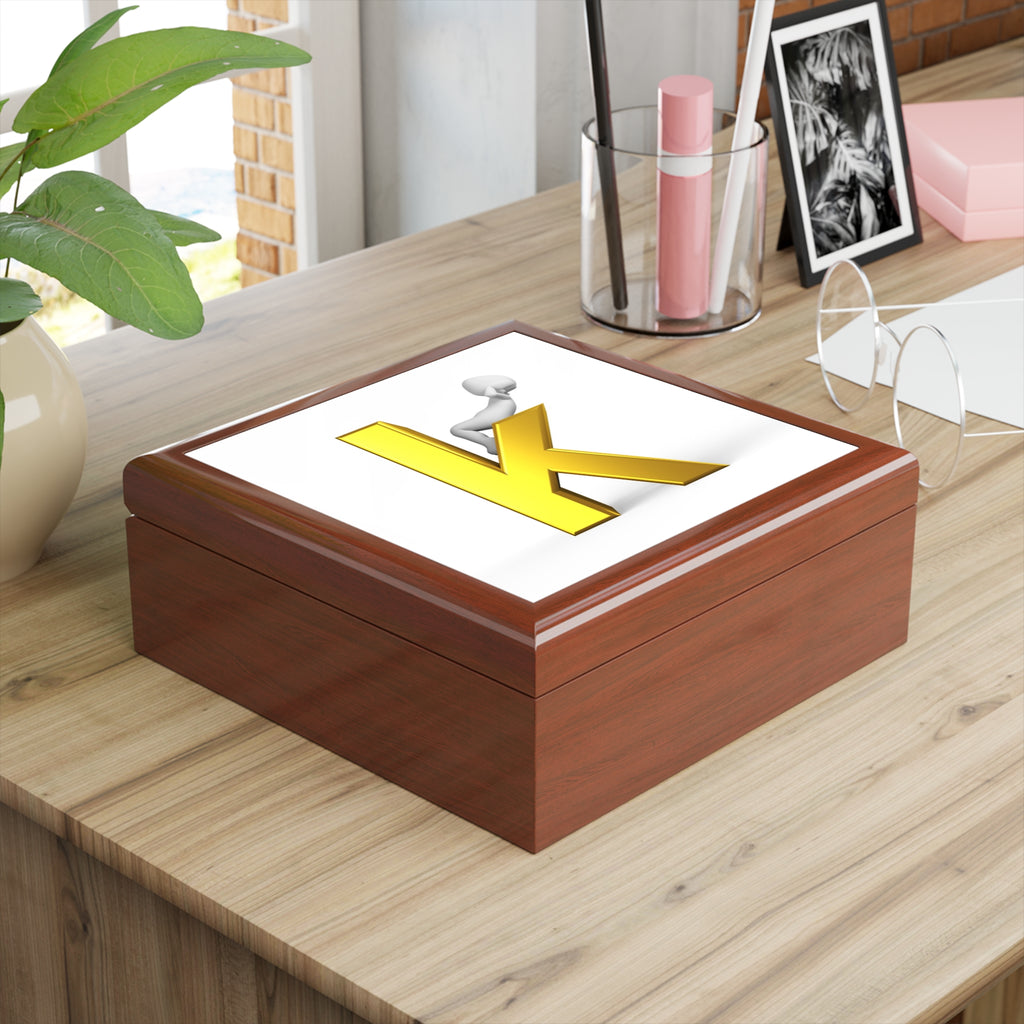 Gold Letter K Monogram Jewelry Box | Personalized Initial Keepsake
