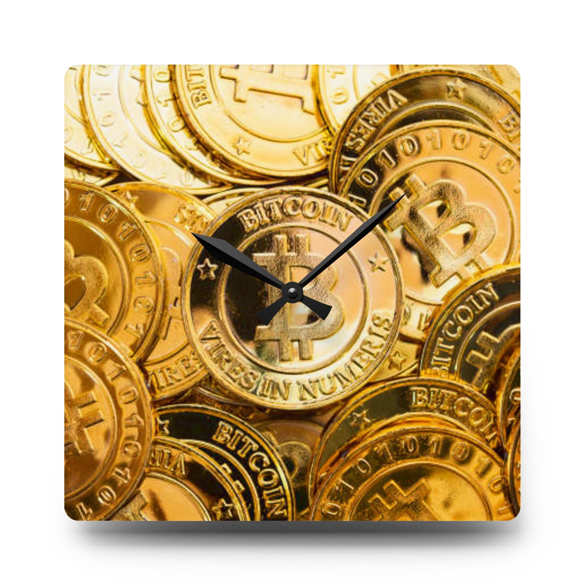 Horloge murale en acrylique Bitcoin Coin Stack | Décoration de cryptomonnaie
