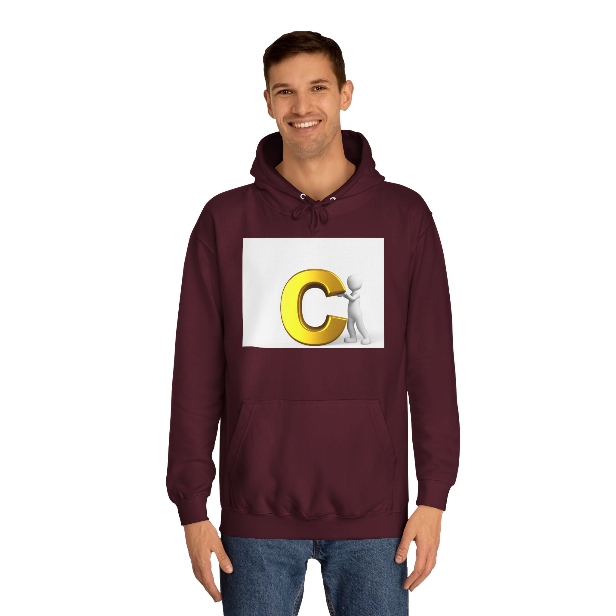 3D Yellow Letter C with Character Hoodie | Initial Monogram Sweatshirt