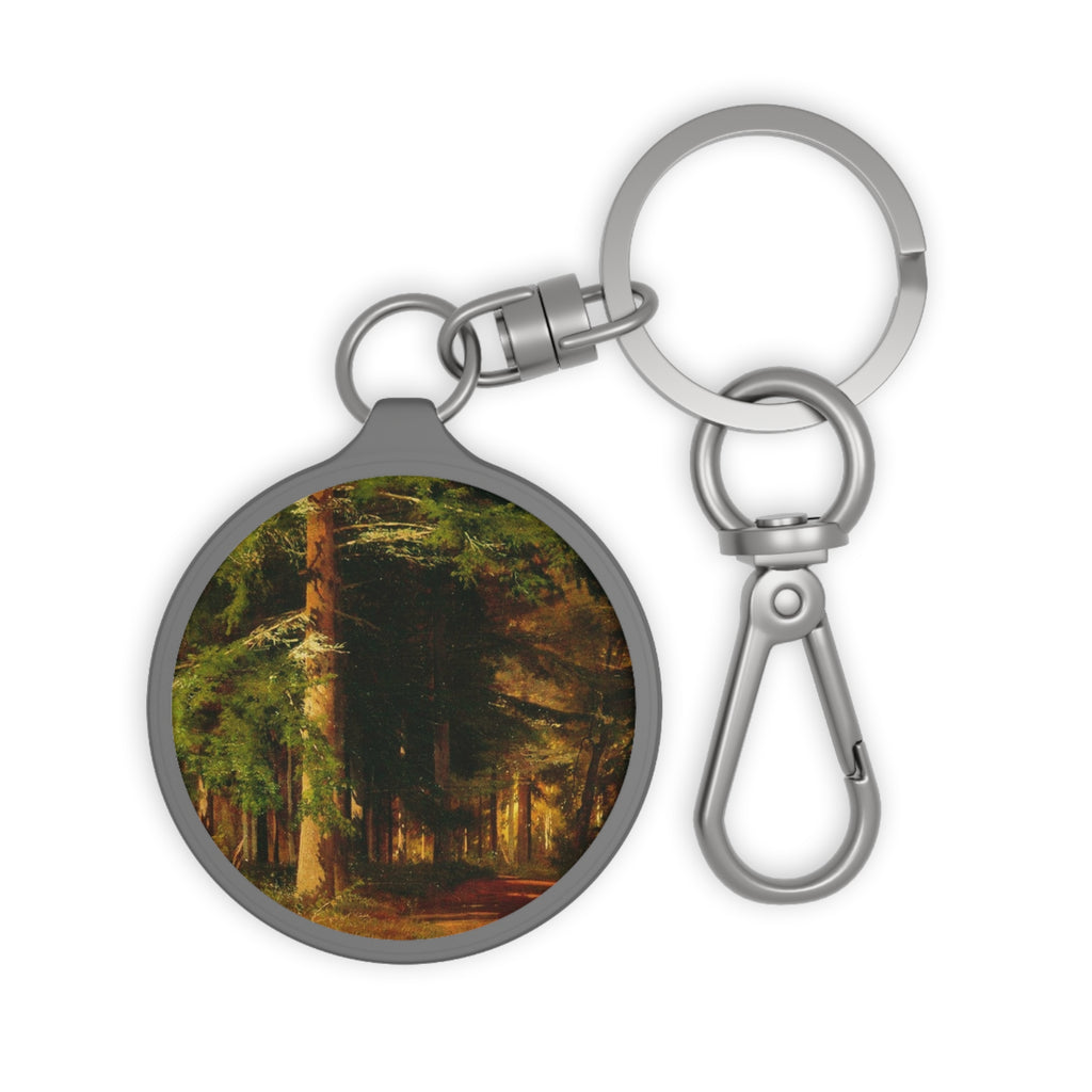 Forest Path Keyring Tag | Woodland Trees Round Keychain