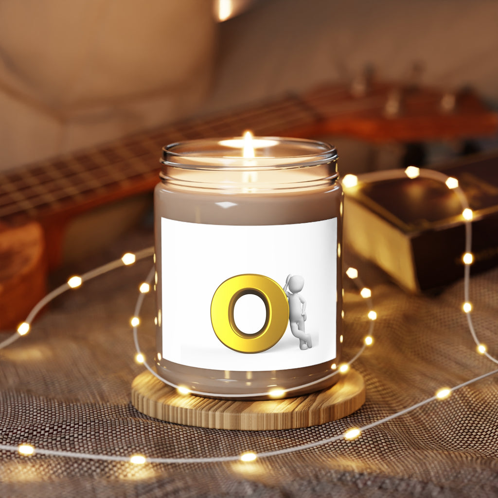 Gold O Letter Leaning Character Candle | 9oz Soy Jar with White Lid