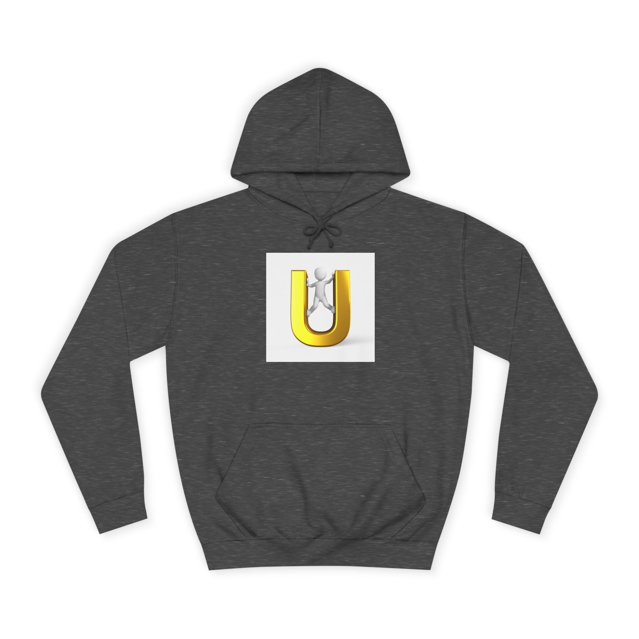 Sweat à capuche lettre U 3D Or | Sweat-shirt typographique bonhomme allumette grimpant