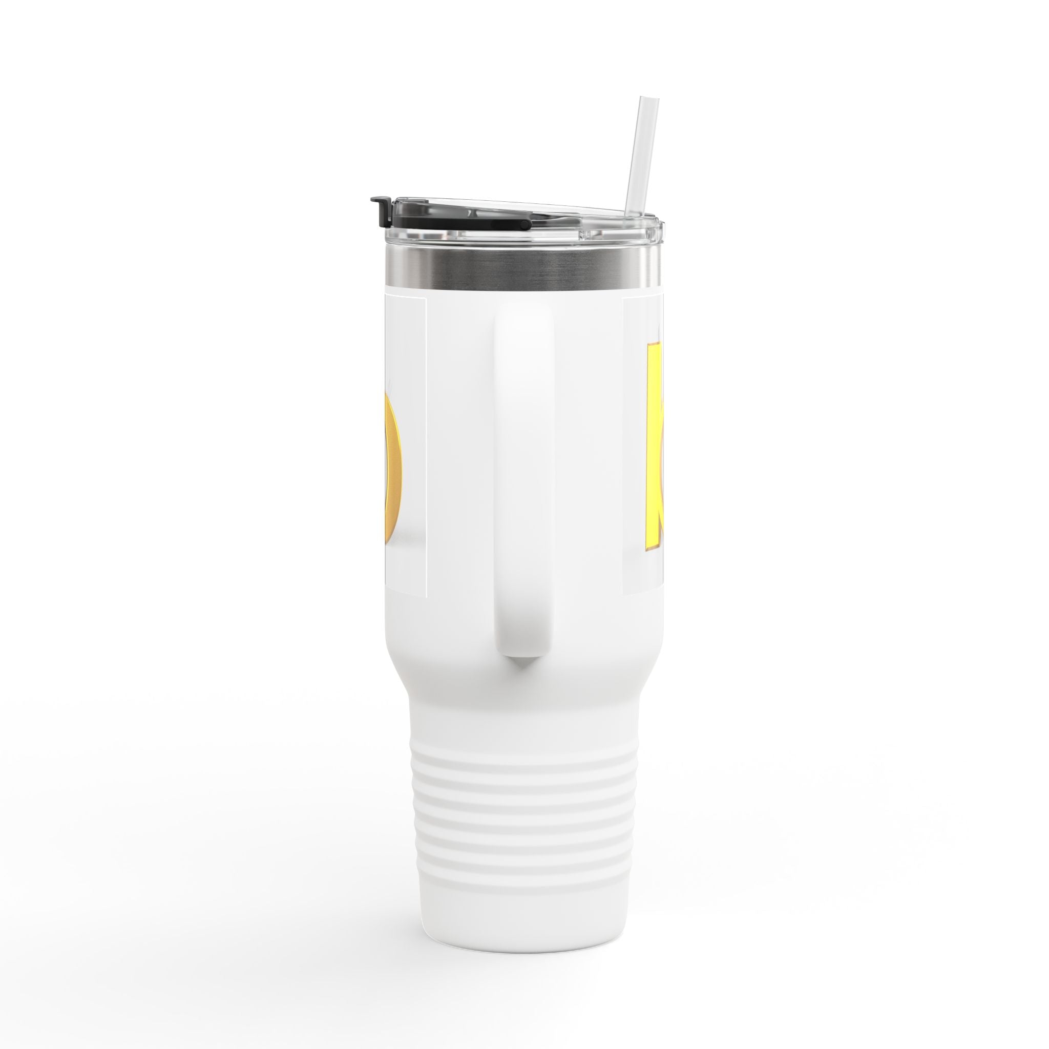 Gold 3D Letter B Travel Mug | 40oz Insulated Tumbler with Handle