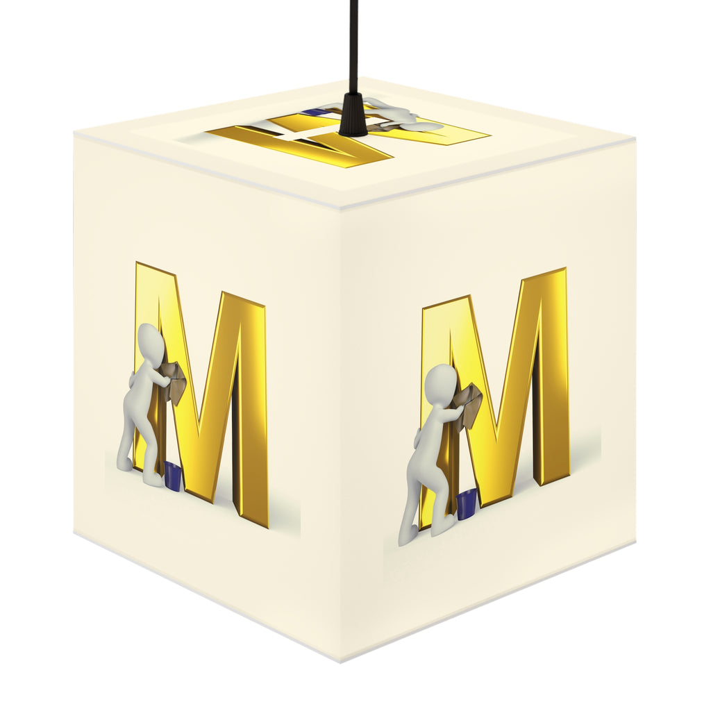 3D Worker Cleaning Gold Letter M Light Cube Lamp | Personalized Initial Decor