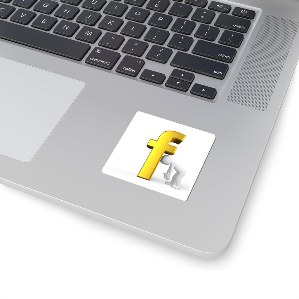 Tired Stick Figure Leaning on Gold Letter F Kiss-Cut Stickers | Letter F Decal