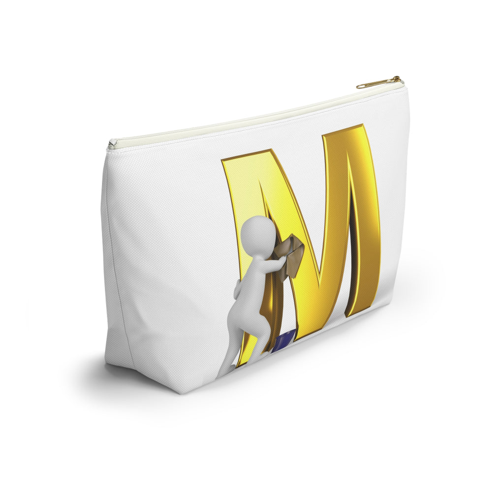 Gold Letter M with Painter Figure Accessory Pouch | Monogram Makeup Bag