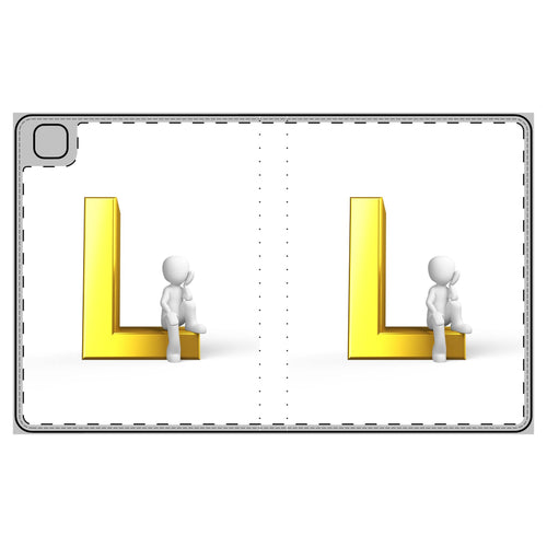 Étui folio avec lettre L en or 3D et figurine assise | Monogramme initial