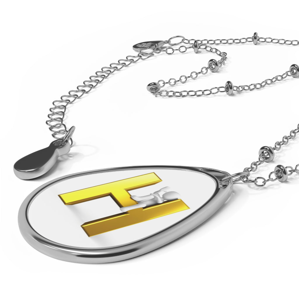 Oval Pendant Necklace with Gold Initial H - Personalized Teardrop Locket
