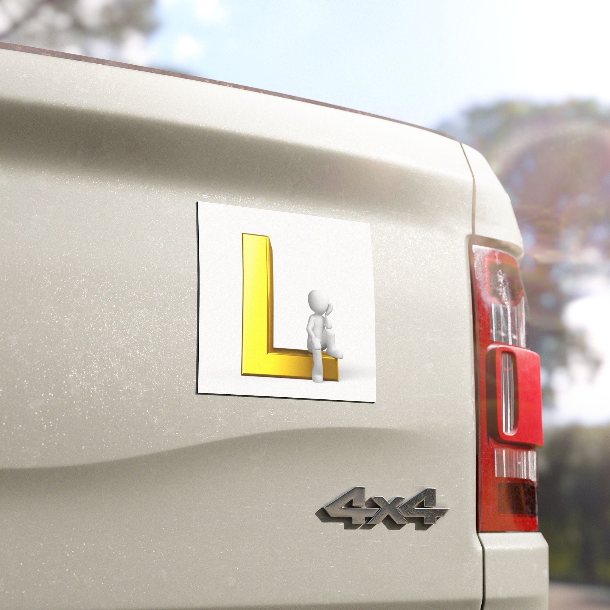 Gold Letter L with Sitting Figure Car Magnet | Alphabet Initial Vehicle Decal