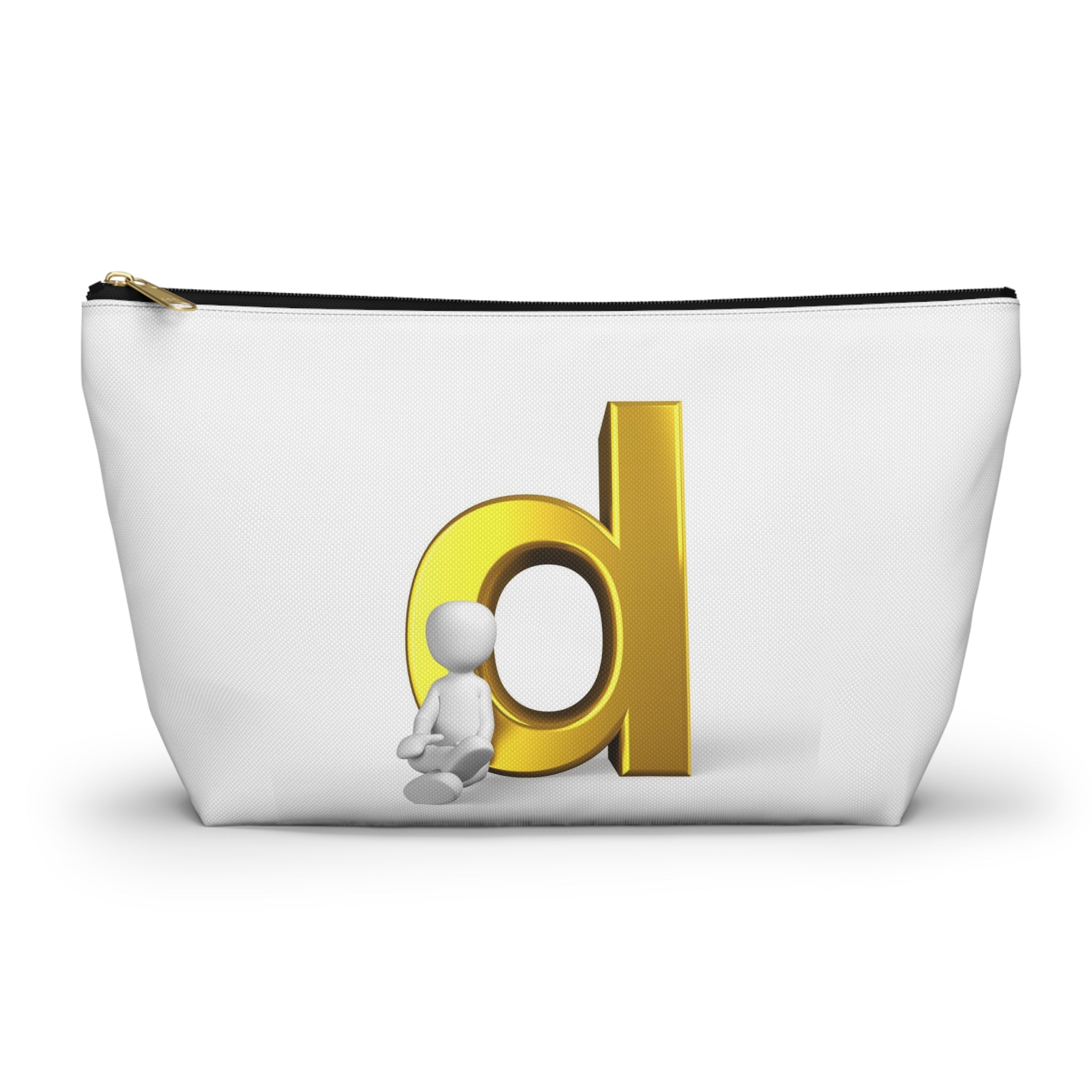 Gold Letter D with Sitting Figure Accessory Pouch | T-Bottom Zipper Pouch