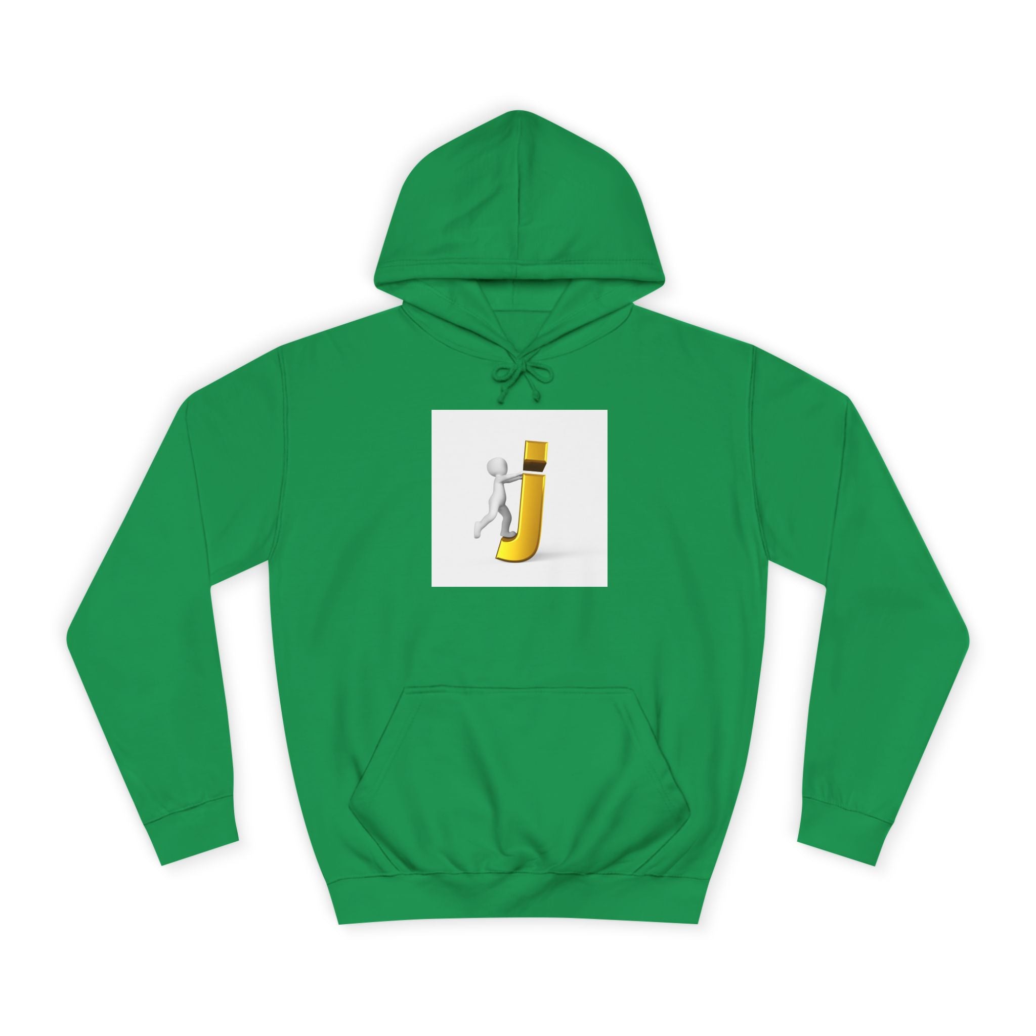 Sweat à capuche en 3D avec figurine bâton sur la lettre J en or | Monogramme initial lettre J
