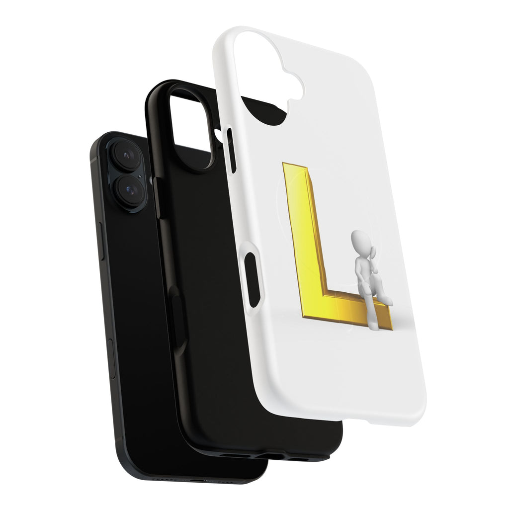 Yellow 3D Letter L with Sitting Figure phone case | Tough Magnetic Case