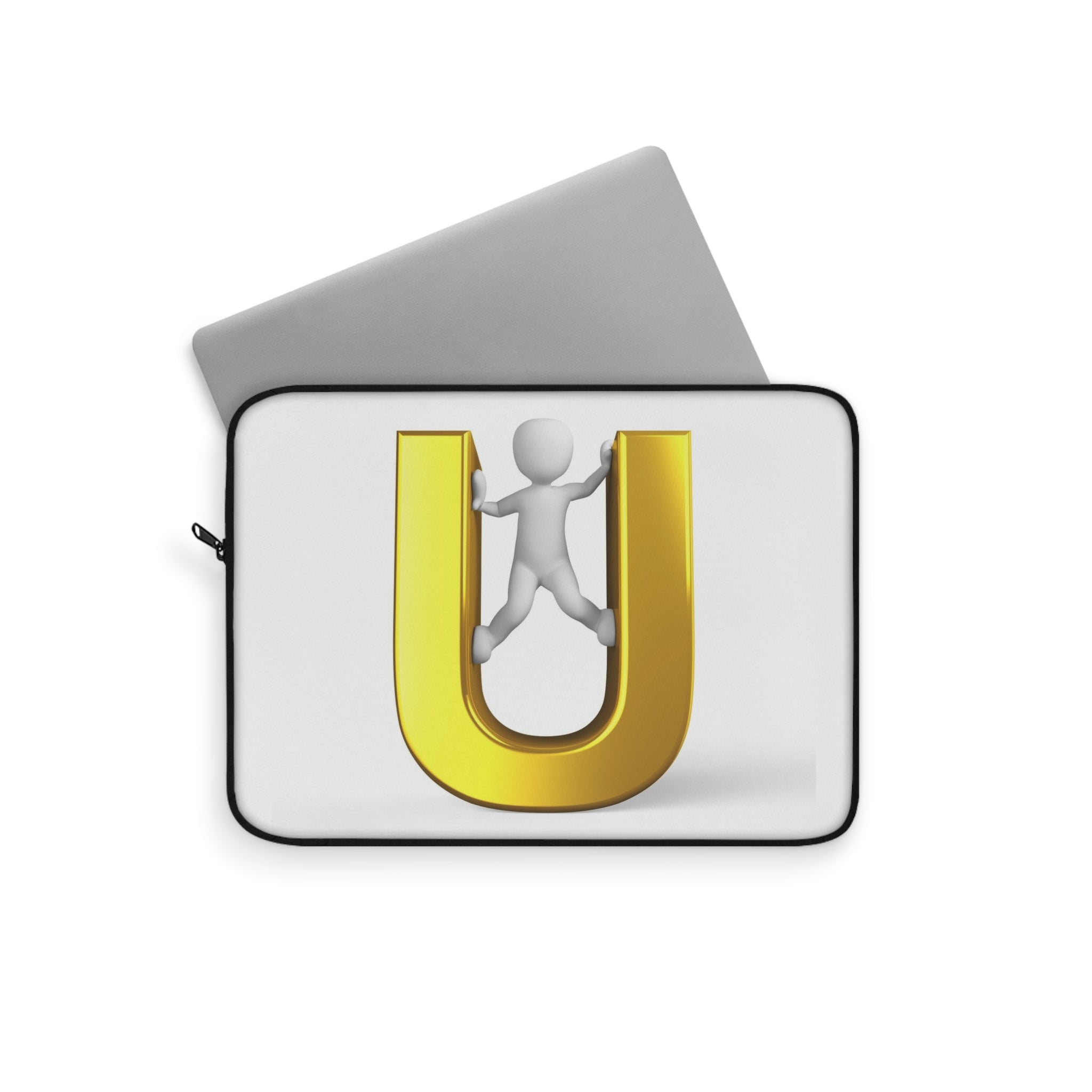 Gold Letter U with 3D Figure Laptop Sleeve | Monogram Initial U