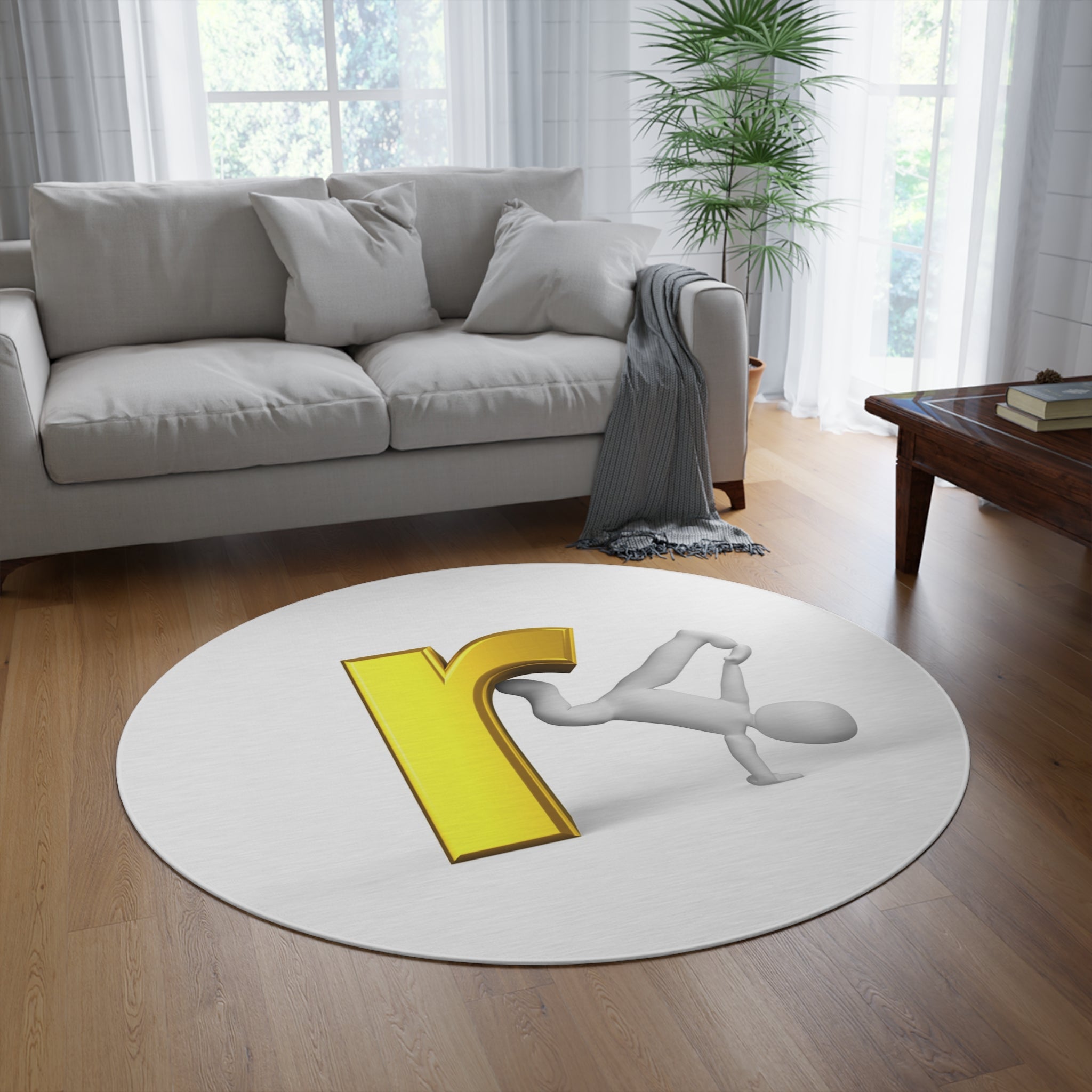 Yellow Letter R Breakdancer Round Rug | Alphabet Monogram Playroom Decor