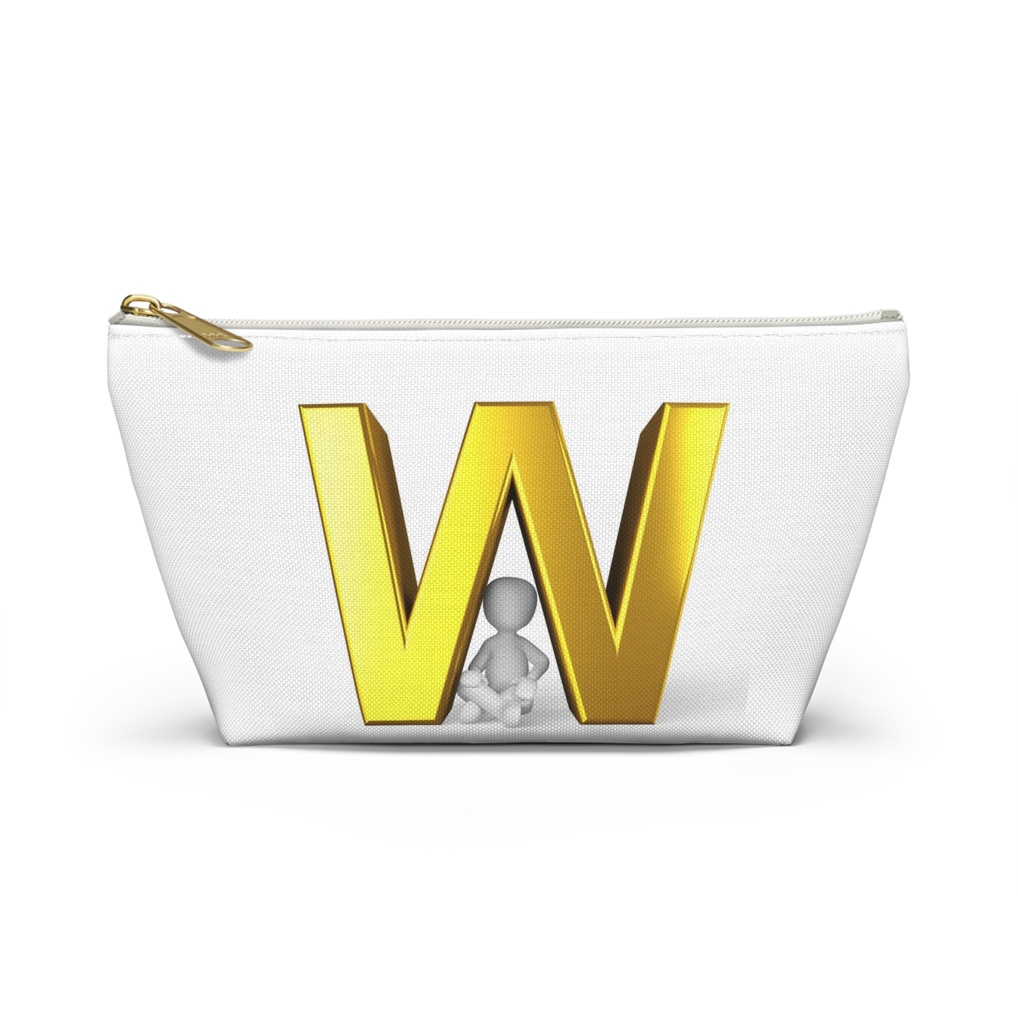 Gold Letter W monogram Accessory Pouch | Initial W T bottom cosmetic bag