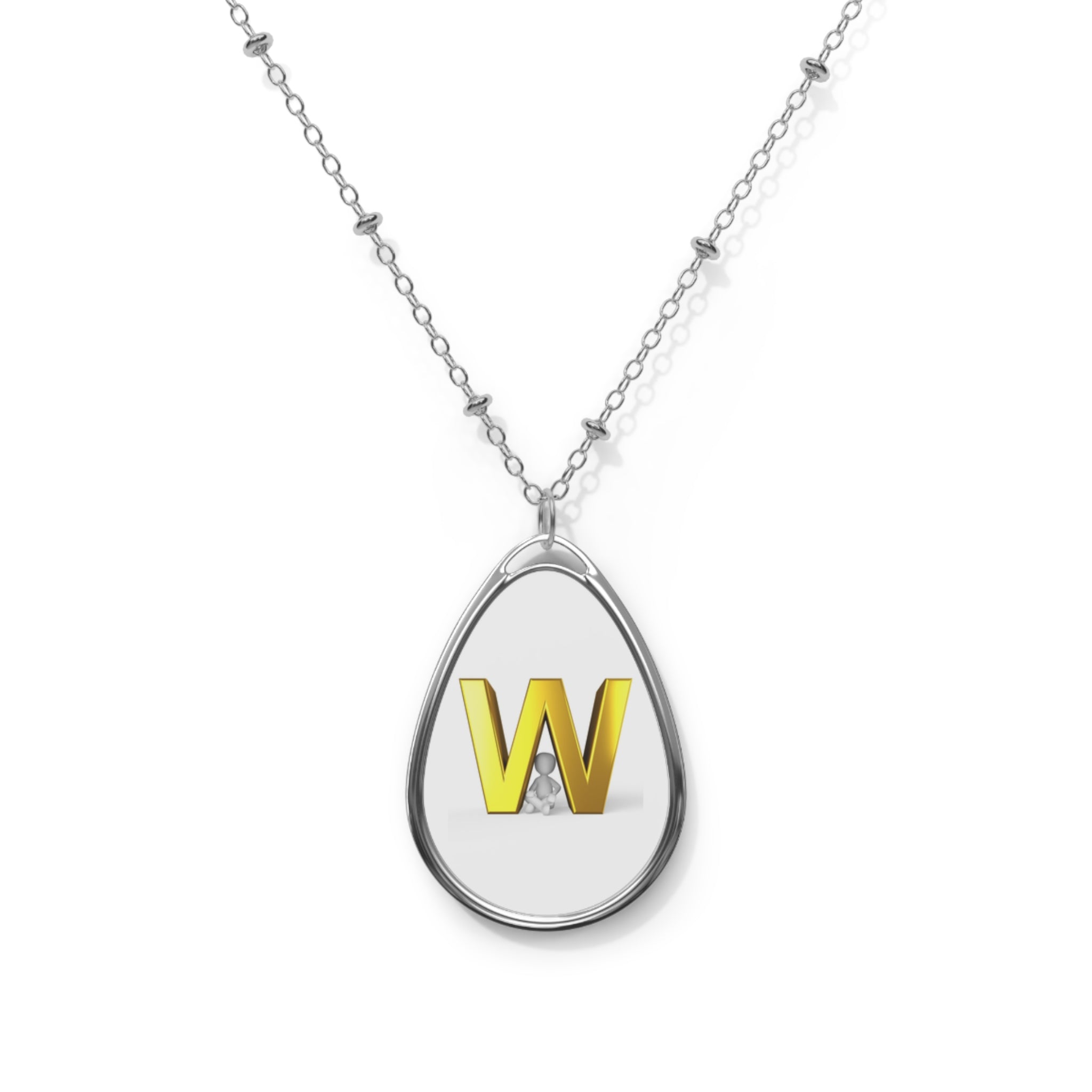 Personalized Gold Initial W Pendant Oval Necklace