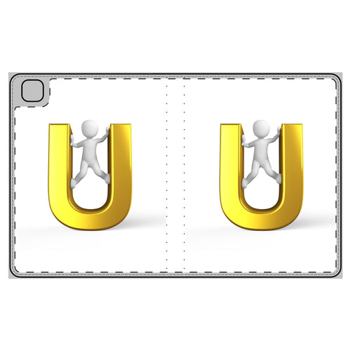 Étui folio pour tablette avec lettre U dorée en 3D et figurine d'escalade | Initiale de l'alphabet U