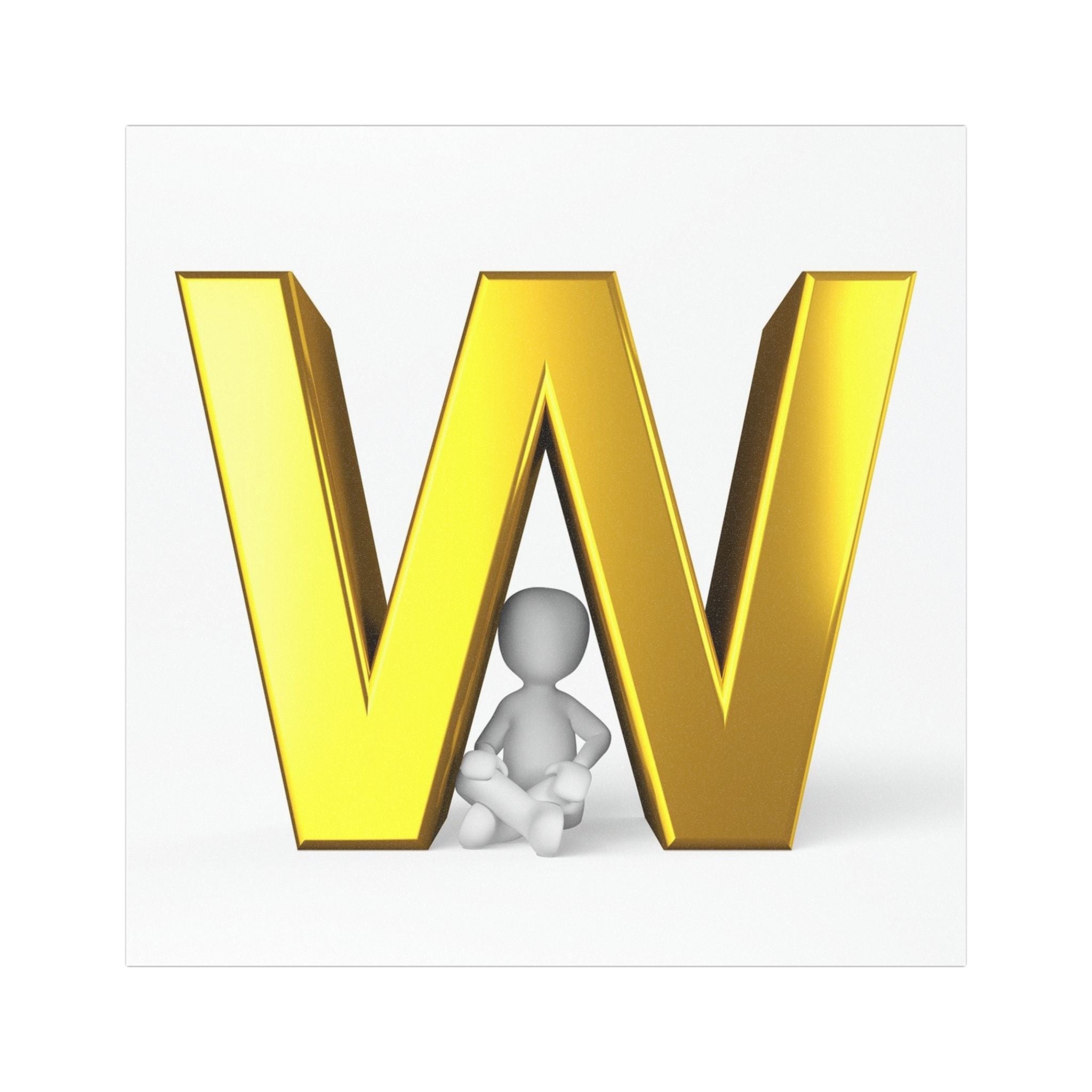 Gold Letter W with Sitting Figure Car Magnet | Initial Monogram Magnet