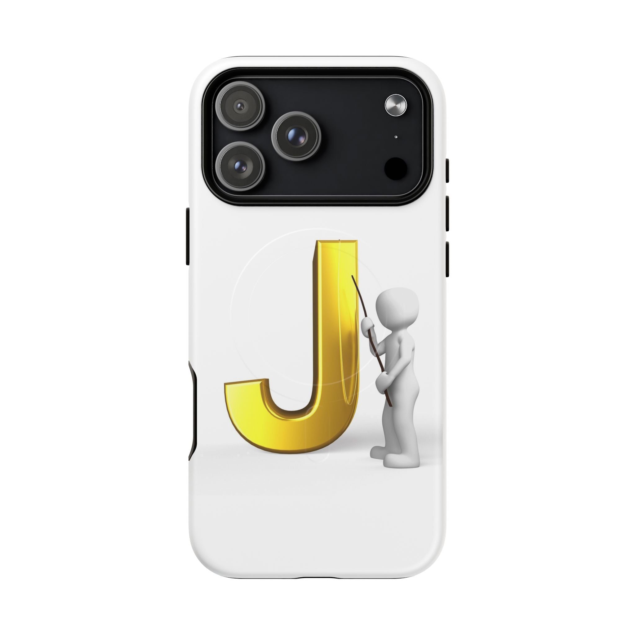 Coque de téléphone aimantée résistante dorée avec lettre J et figure de peintre