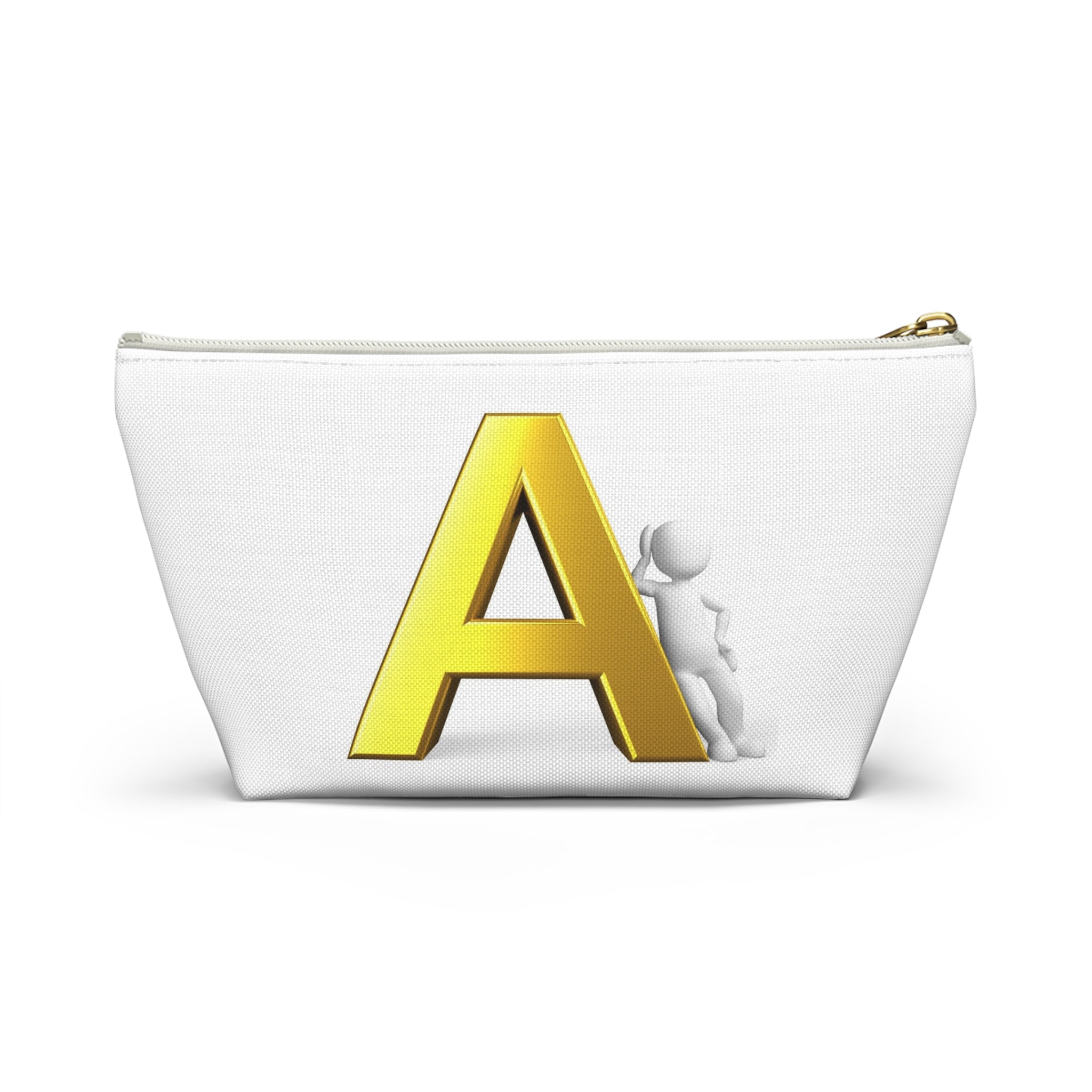 Gold Letter A Monogram Accessory Pouch | T-Bottom Cosmetic Bag