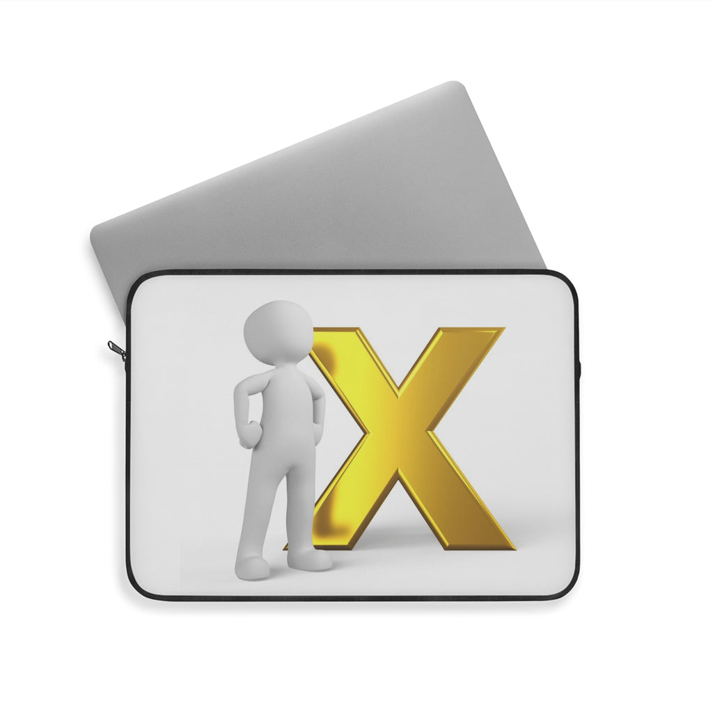3D Stick Figure with Gold X Laptop Sleeve | Minimal Tech Design