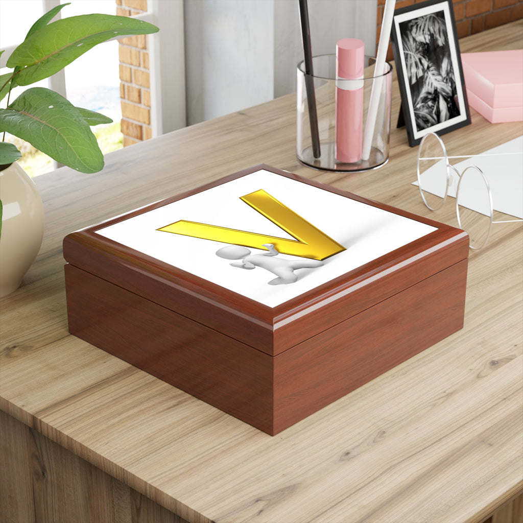 Gold Letter V Artwork Jewelry Box | Monogram Decorative Keepsake Box