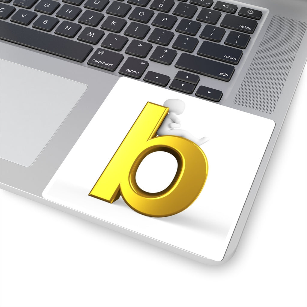 Gold Letter B with 3D Figure Sticker Kiss-Cut Sticker | Monogram Laptop Decal