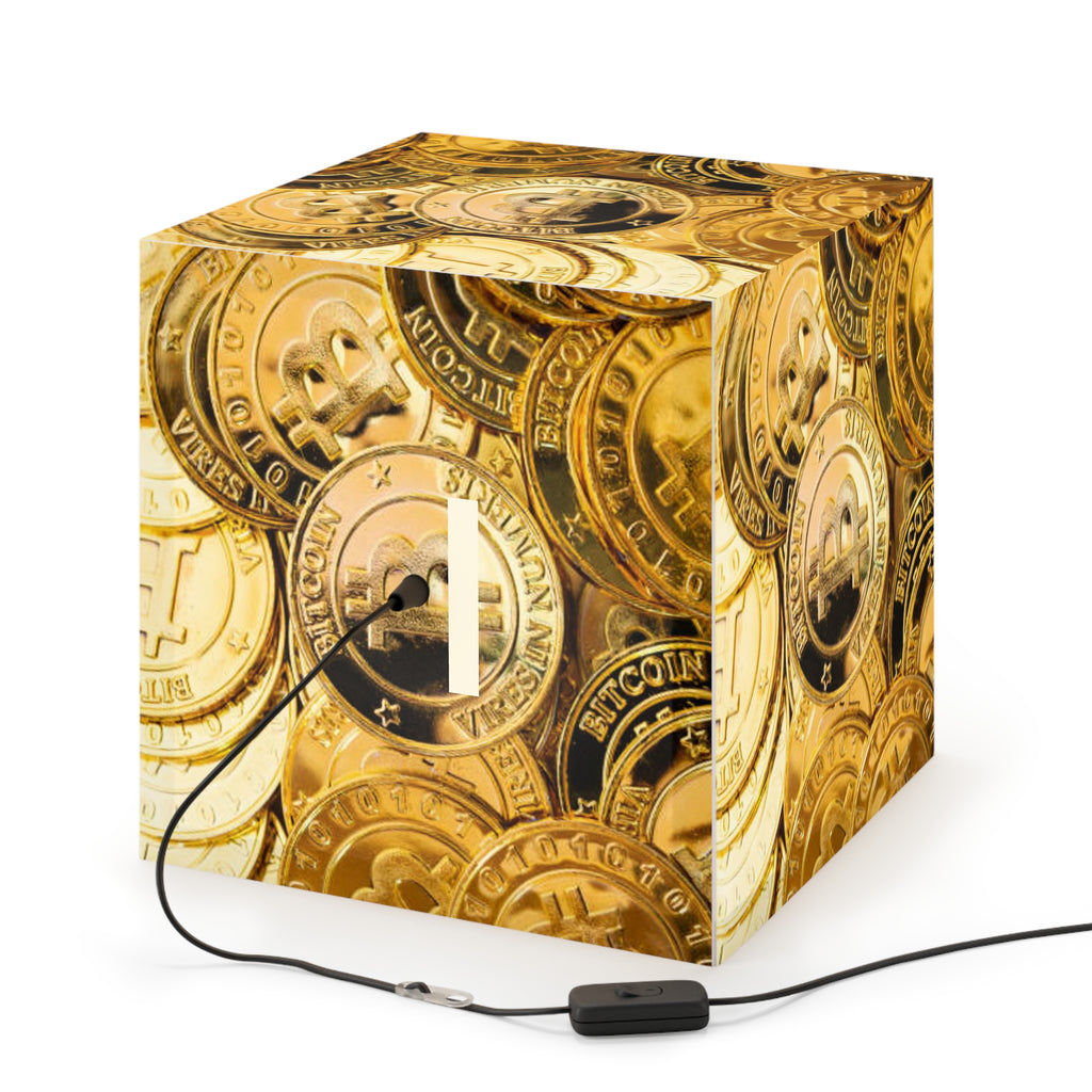 Bitcoin Coins Light Cube Lamp | Cryptocurrency Decor, Gold Coin Pattern