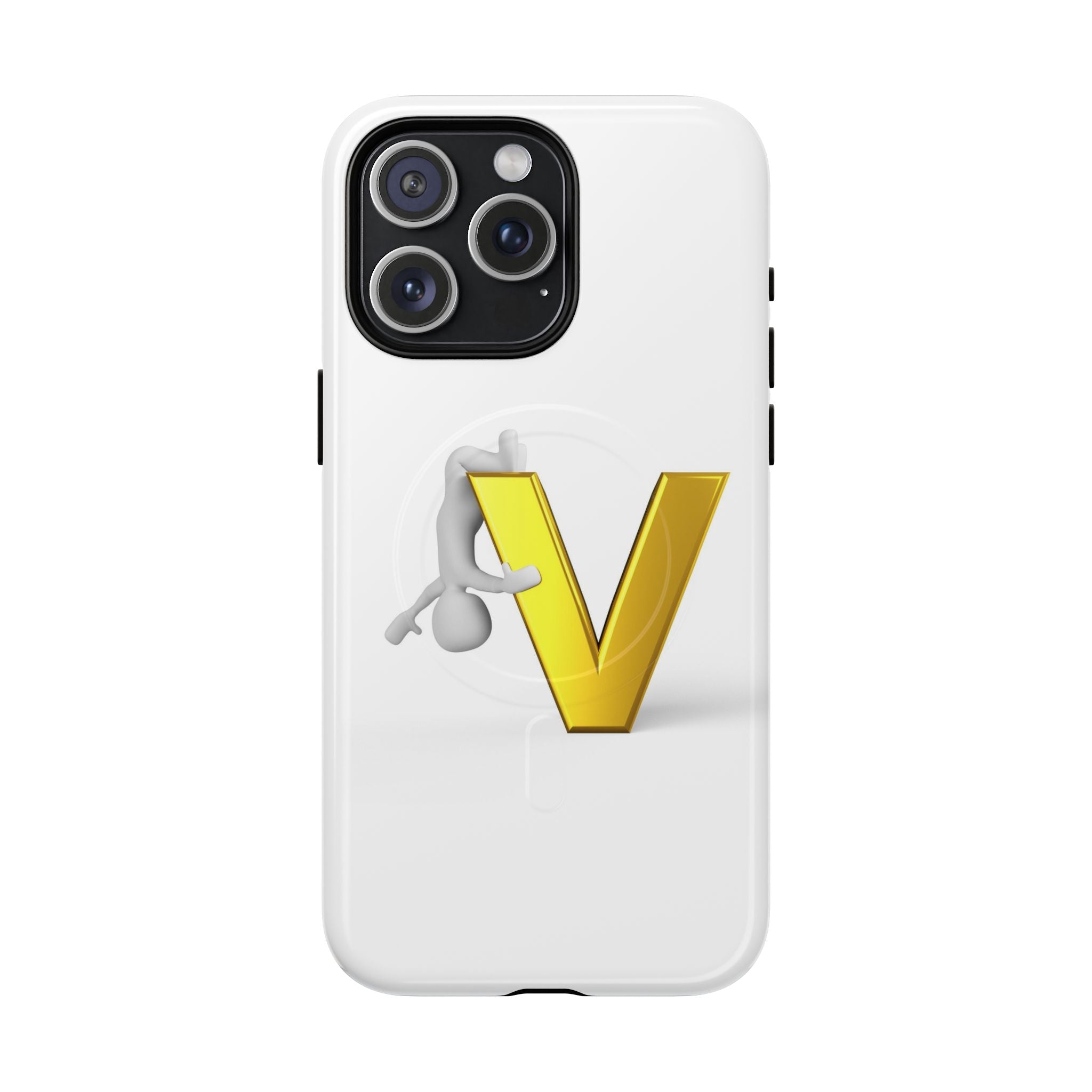 Coque de téléphone aimantée résistante 3D lettre V jaune | Coque iPhone Monogramme V
