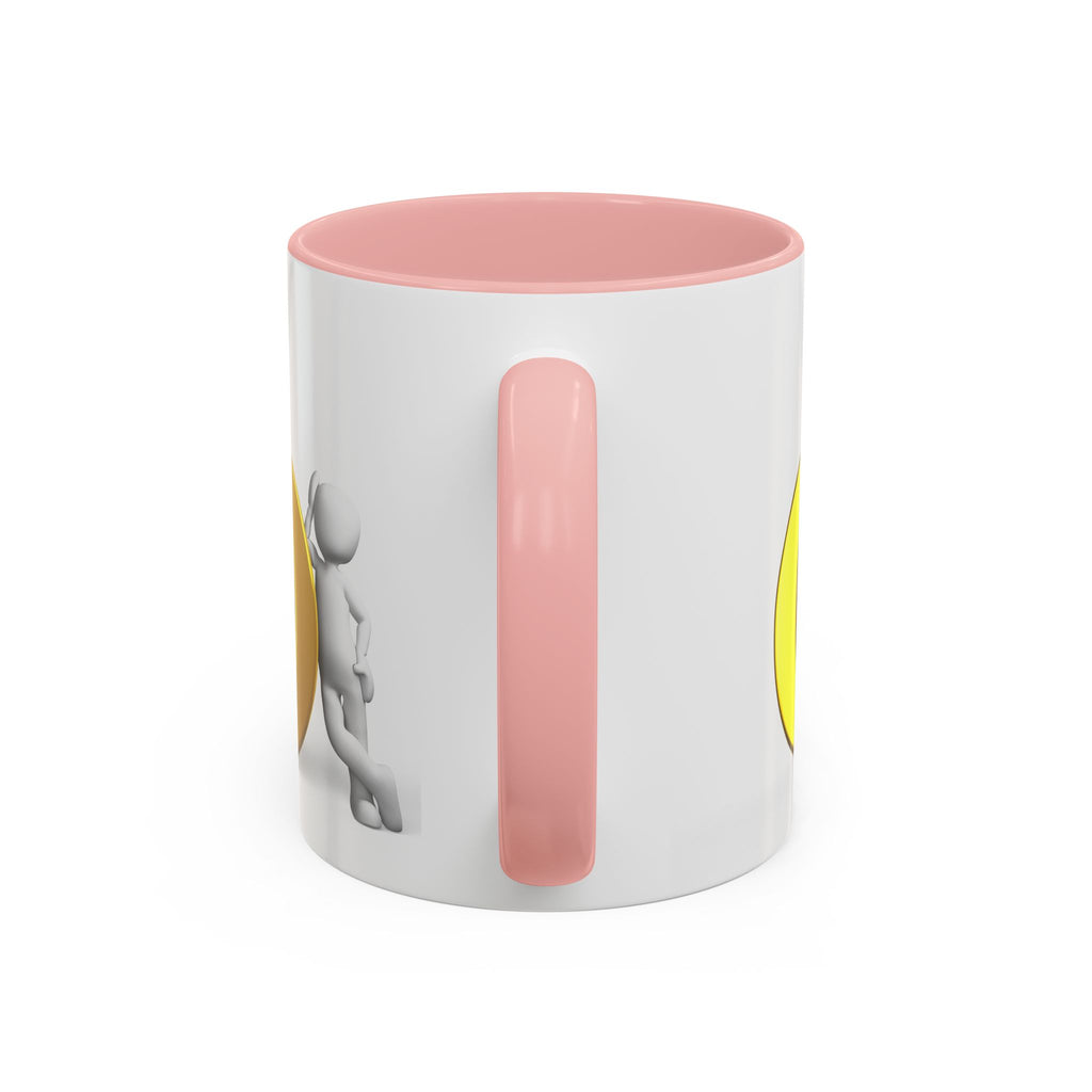 3D Strichmännchen, das sich an Goldbuchstaben O Tasse lehnt | Akzent-Kaffeetasse