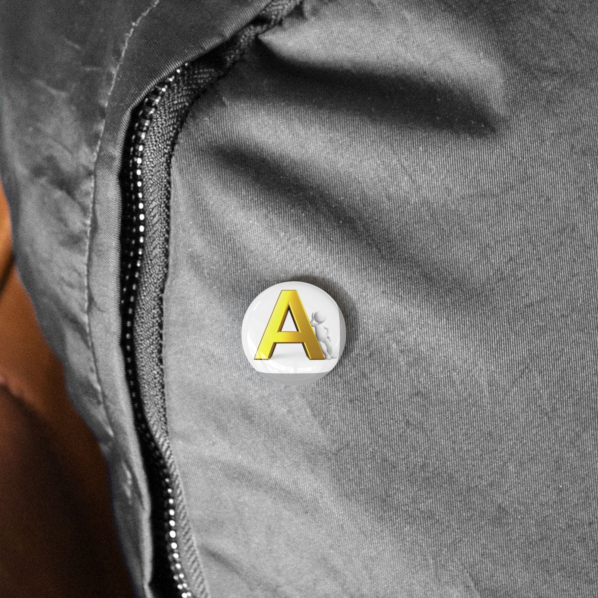 Yellow 3D Letter A Round Pin | Alphabet Initial Button Badge