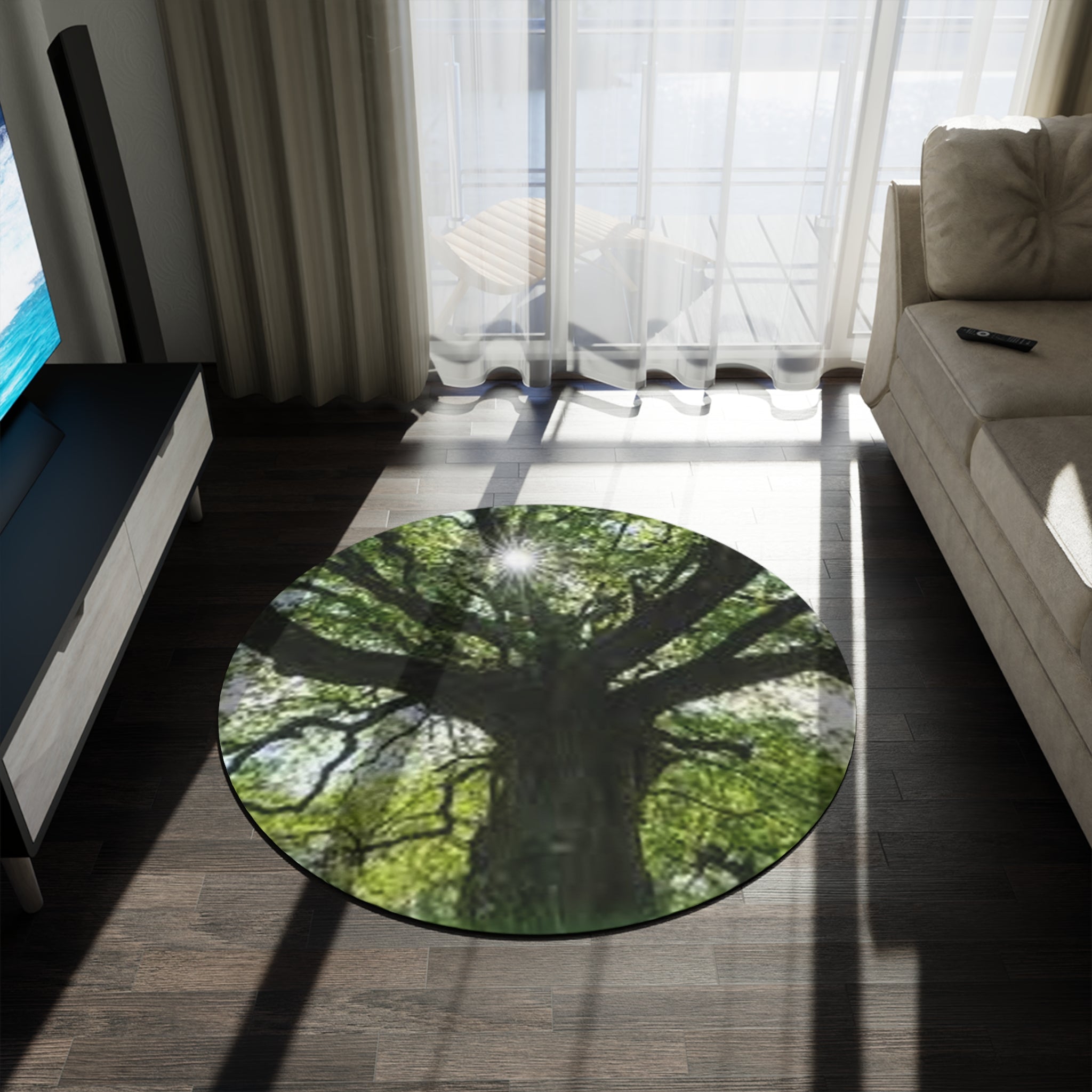 Sunlit Oak Tree Round Rug | Nature Tree Canopy Floor Mat