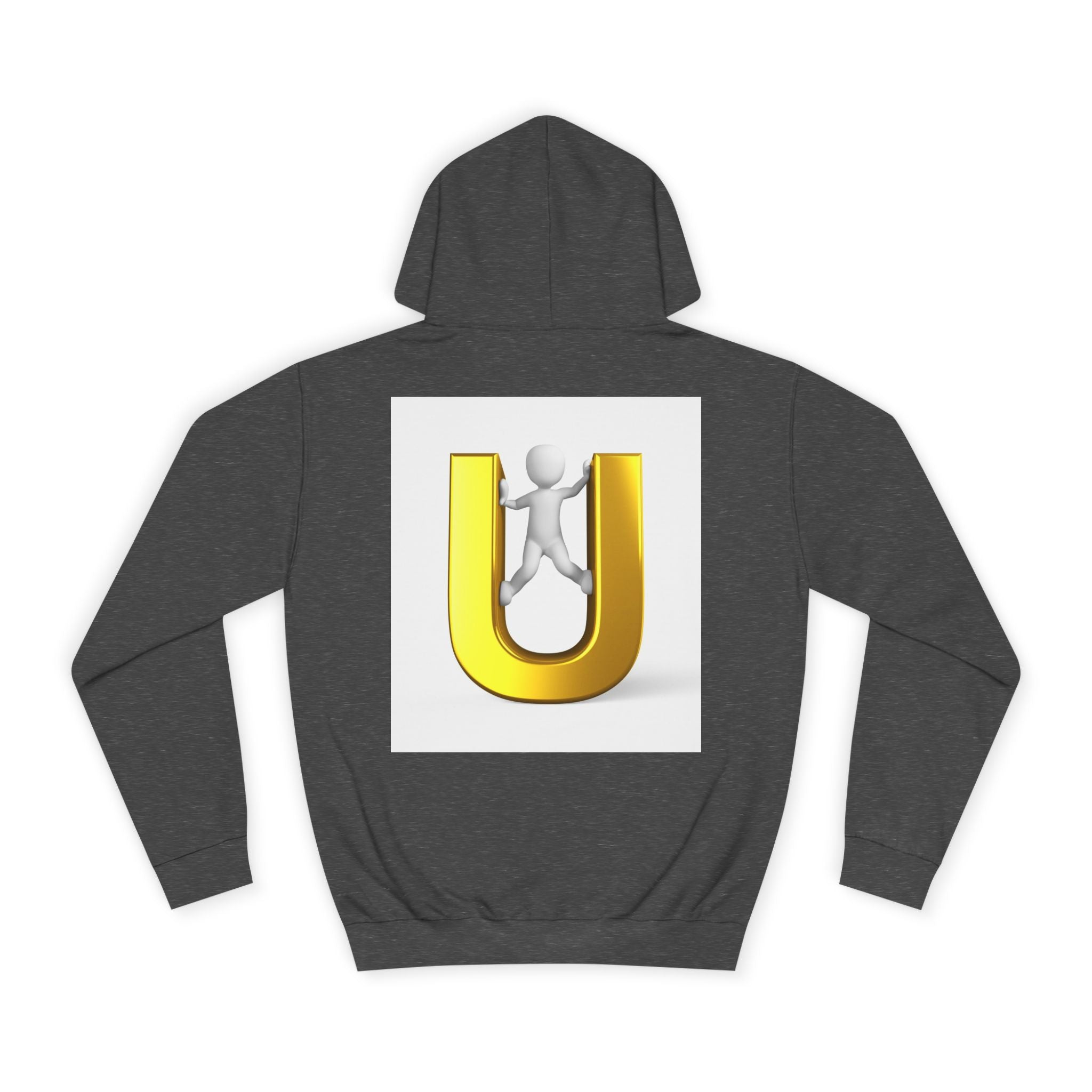 3D Gold Letter U Hoodie | Stick Figure Climbing Typography Sweatshirt
