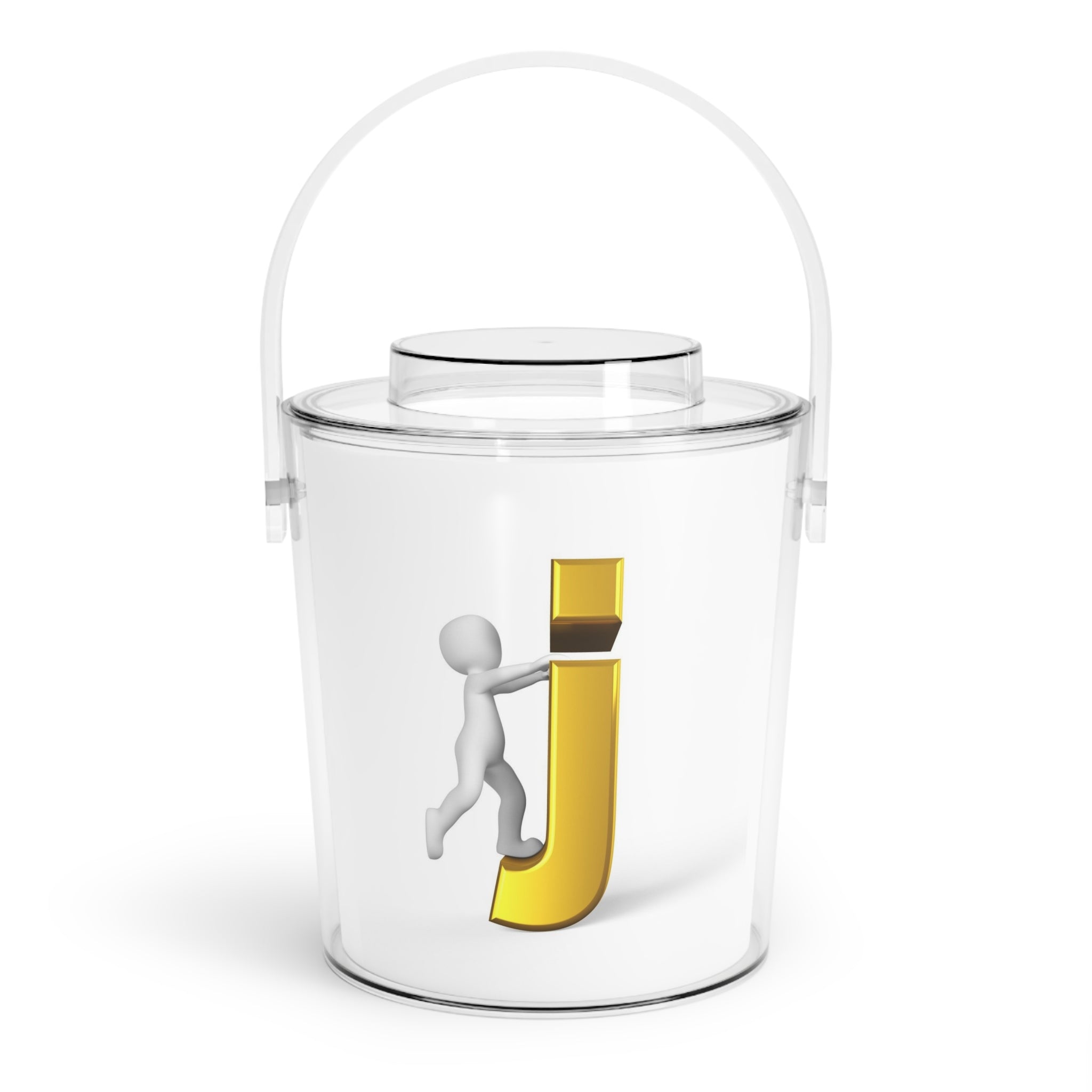 3D Stick Figure with Gold Letter J Ice Bucket | Ice Bucket with Tongs