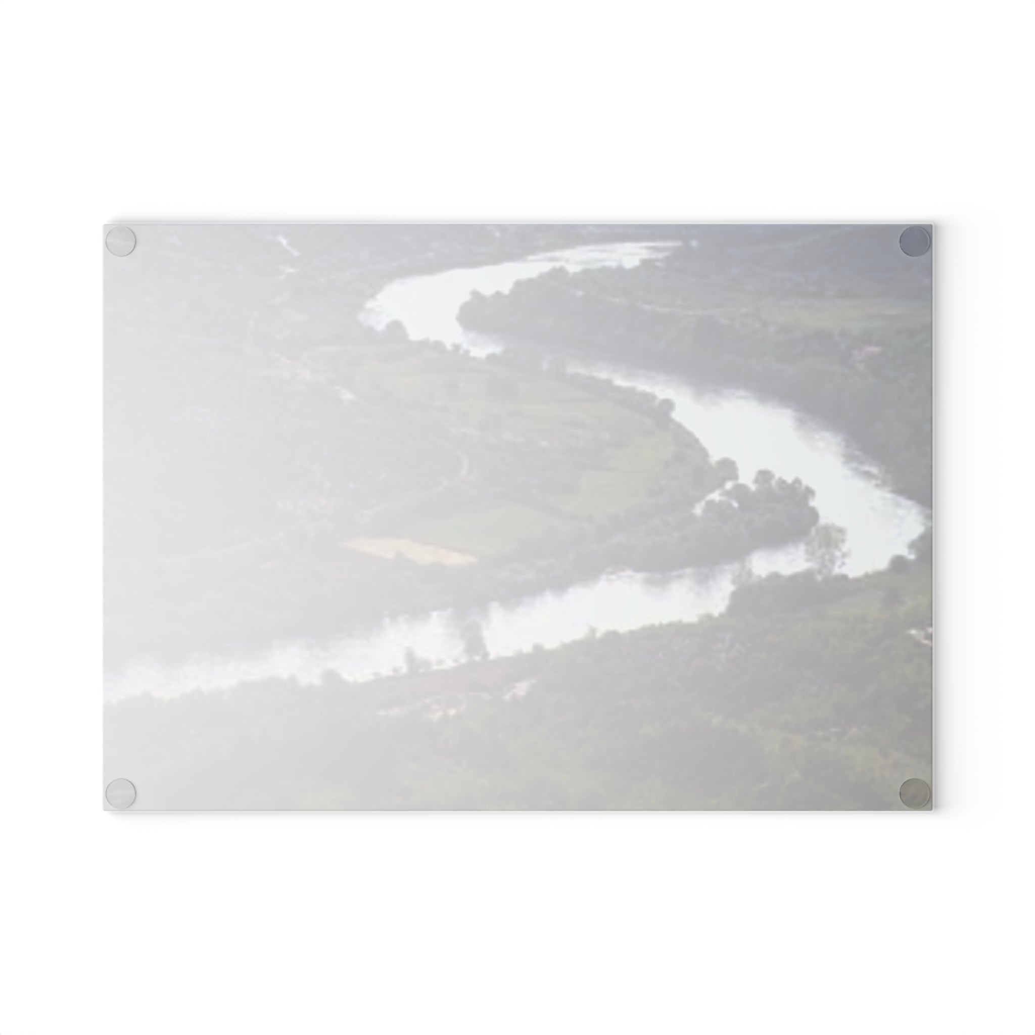 River Bend Landscape Glass Cutting Board | Scenic Aerial River View